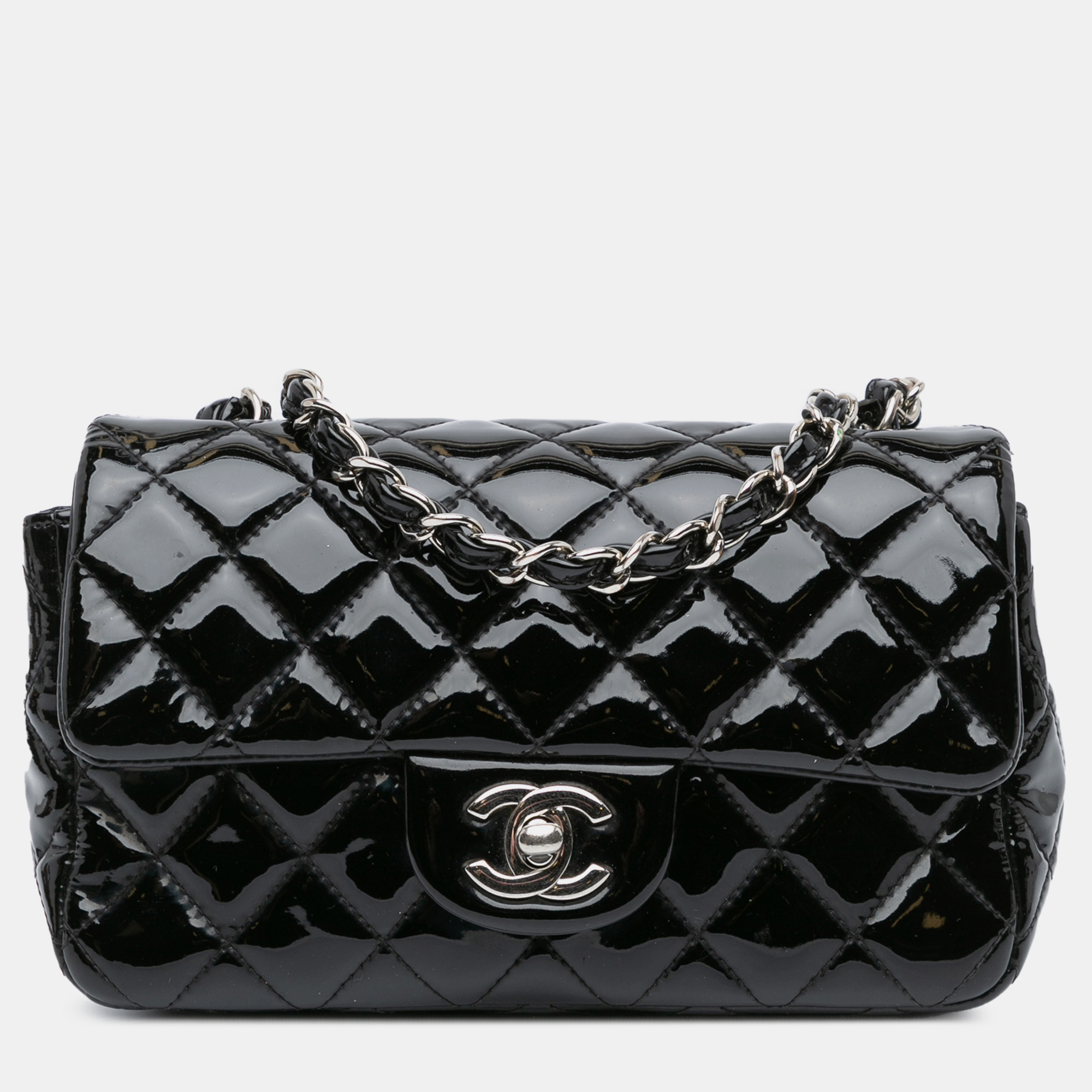 

Chanel Black Mini Rectangular Classic Patent Single Flap