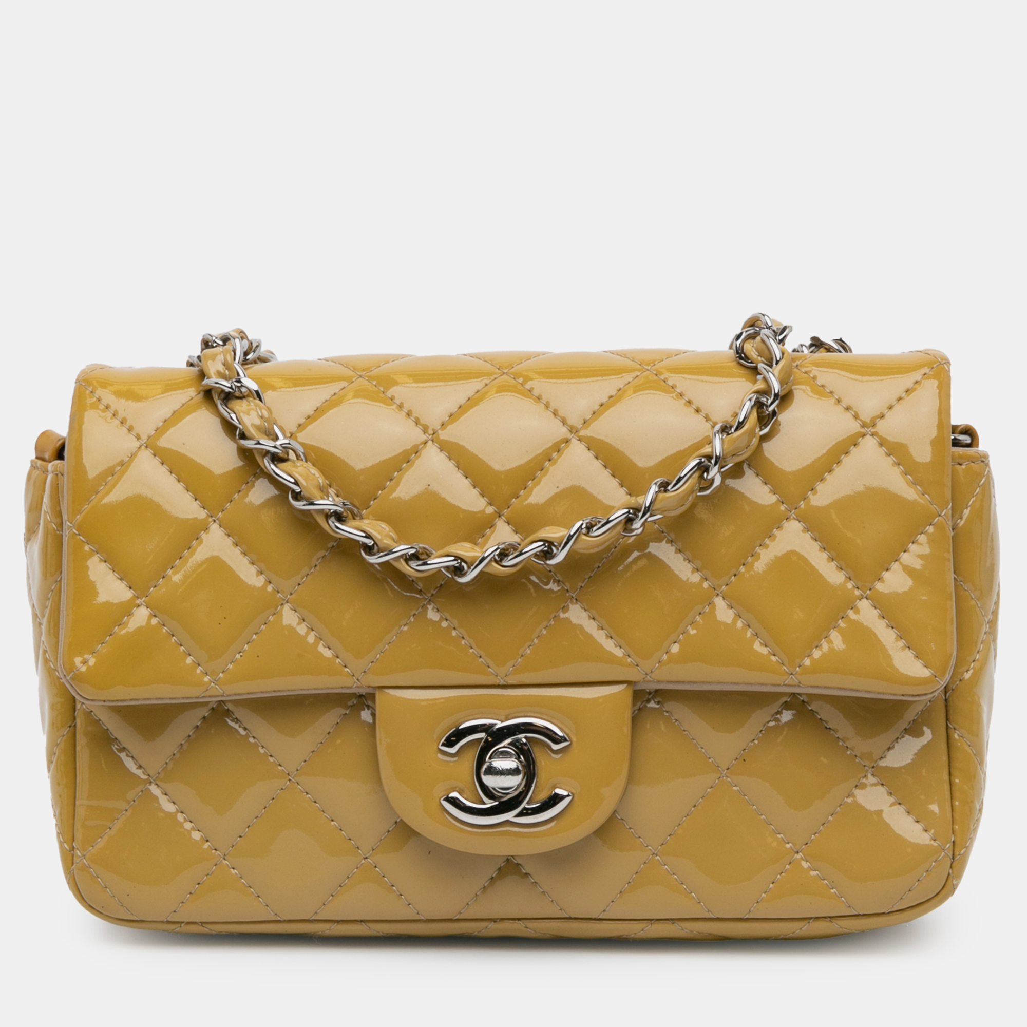 

Chanel Yellow Mini Rectangular Classic Patent Single Flap Bag