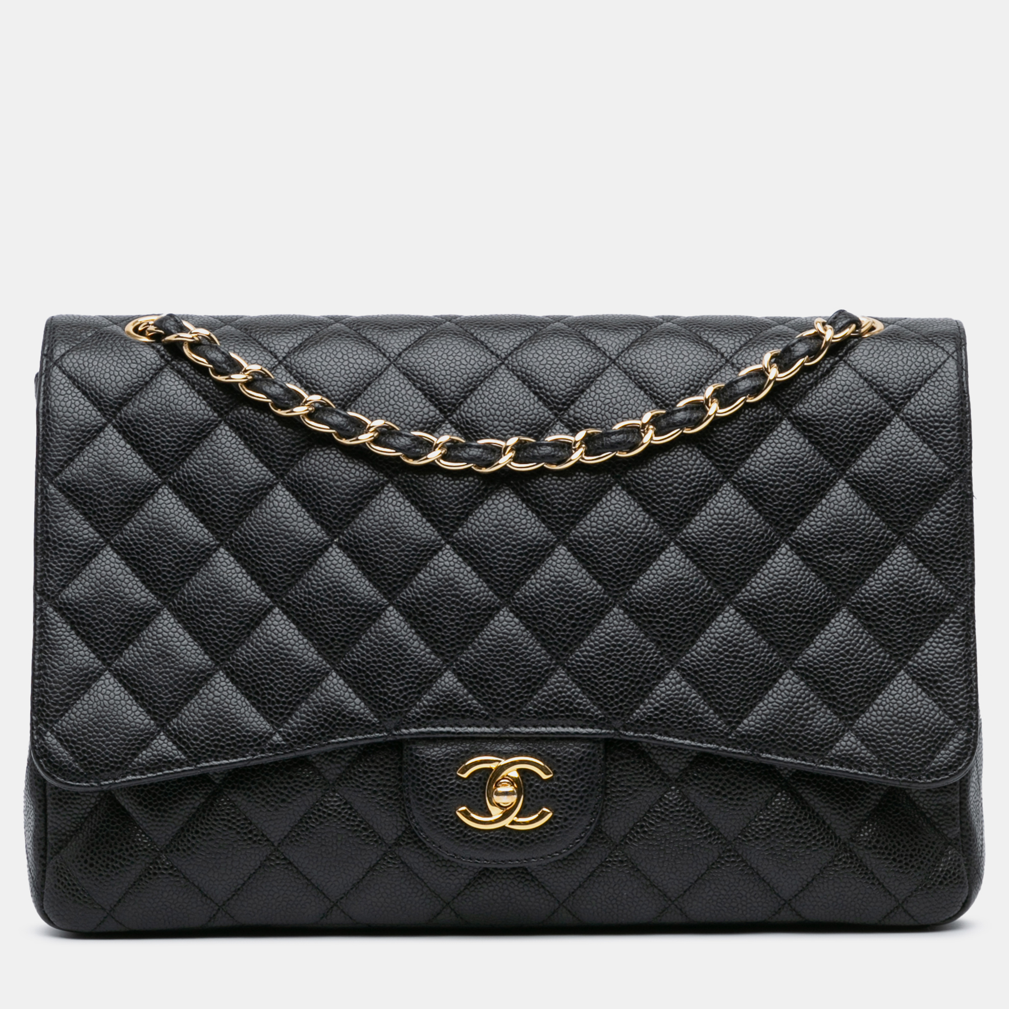 

Chanel Black Caviar Leather Maxi Classic Single Flap Bag