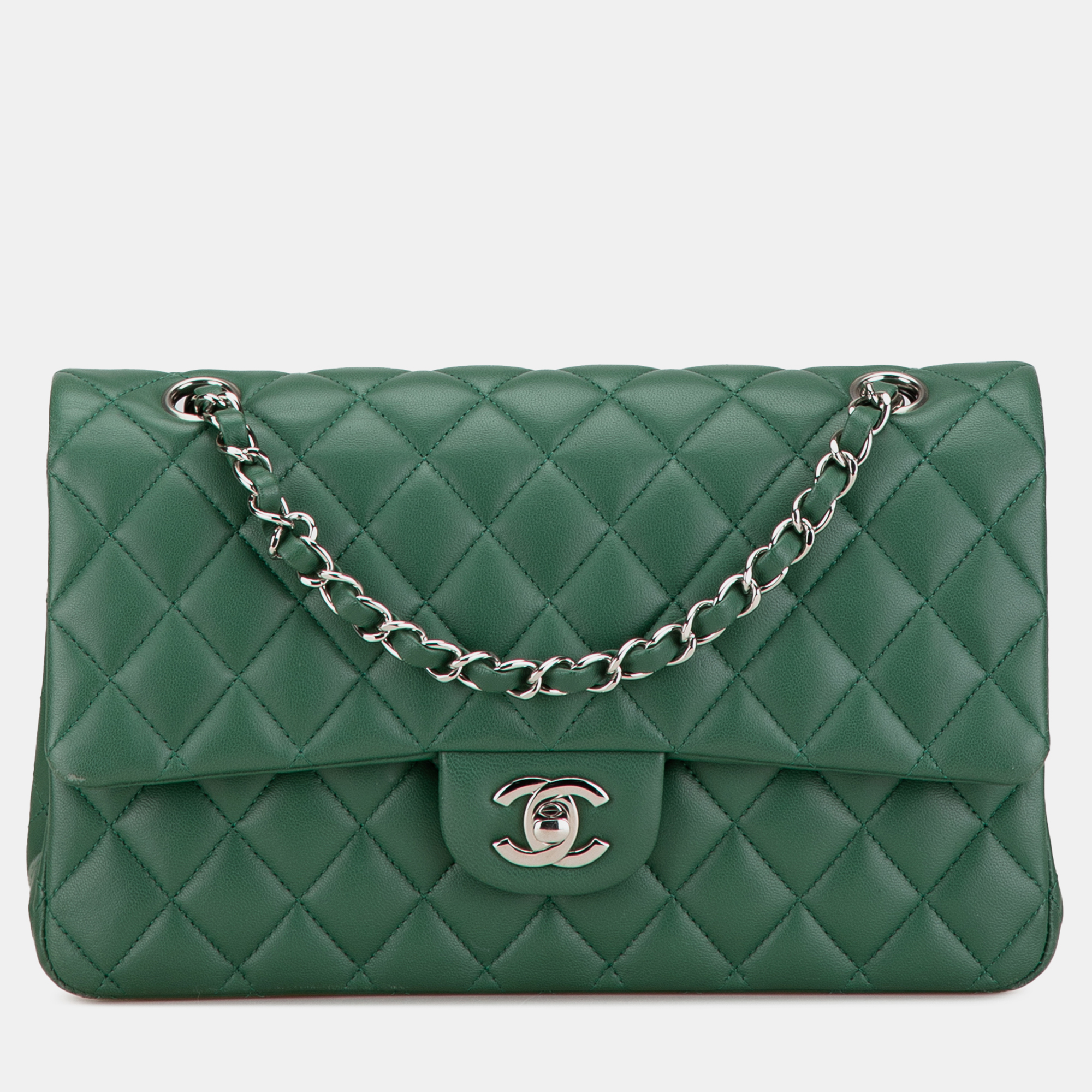 

Chanel Green Medium Classic Lambskin Double Flap