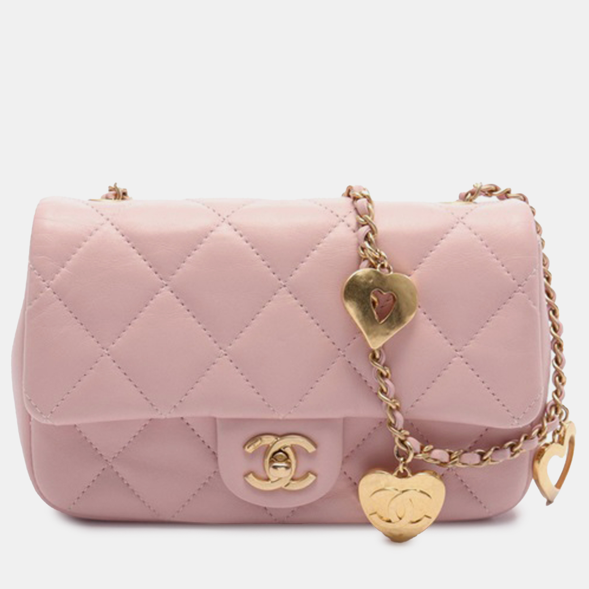 

Chanel Pink Mini Quilted Lambskin Heart Charms Flap