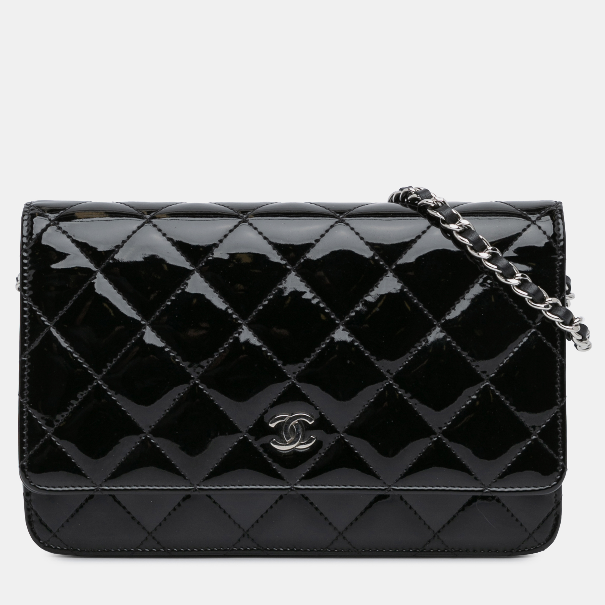 

Chanel Black CC Quilted Patent Wallet On Chain