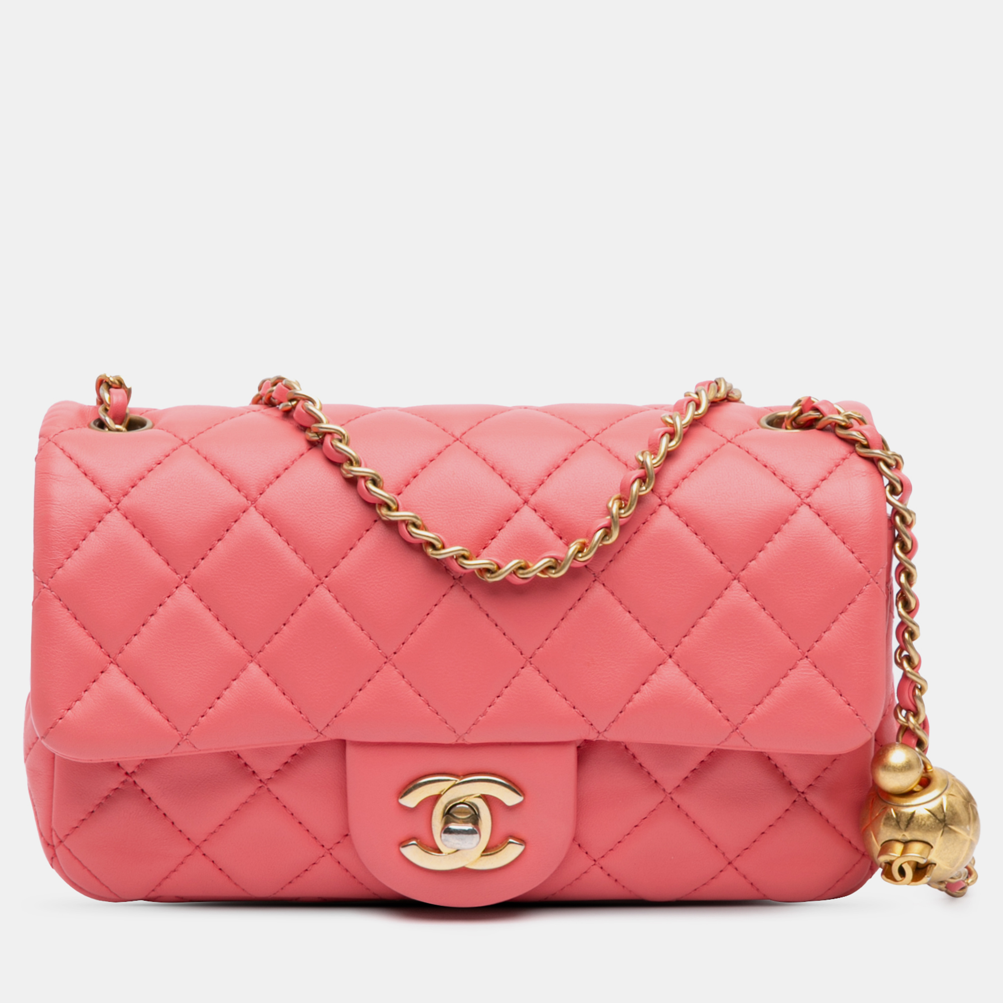 

Chanel Pink Mini Rectangular Lambskin Pearl Crush Flap