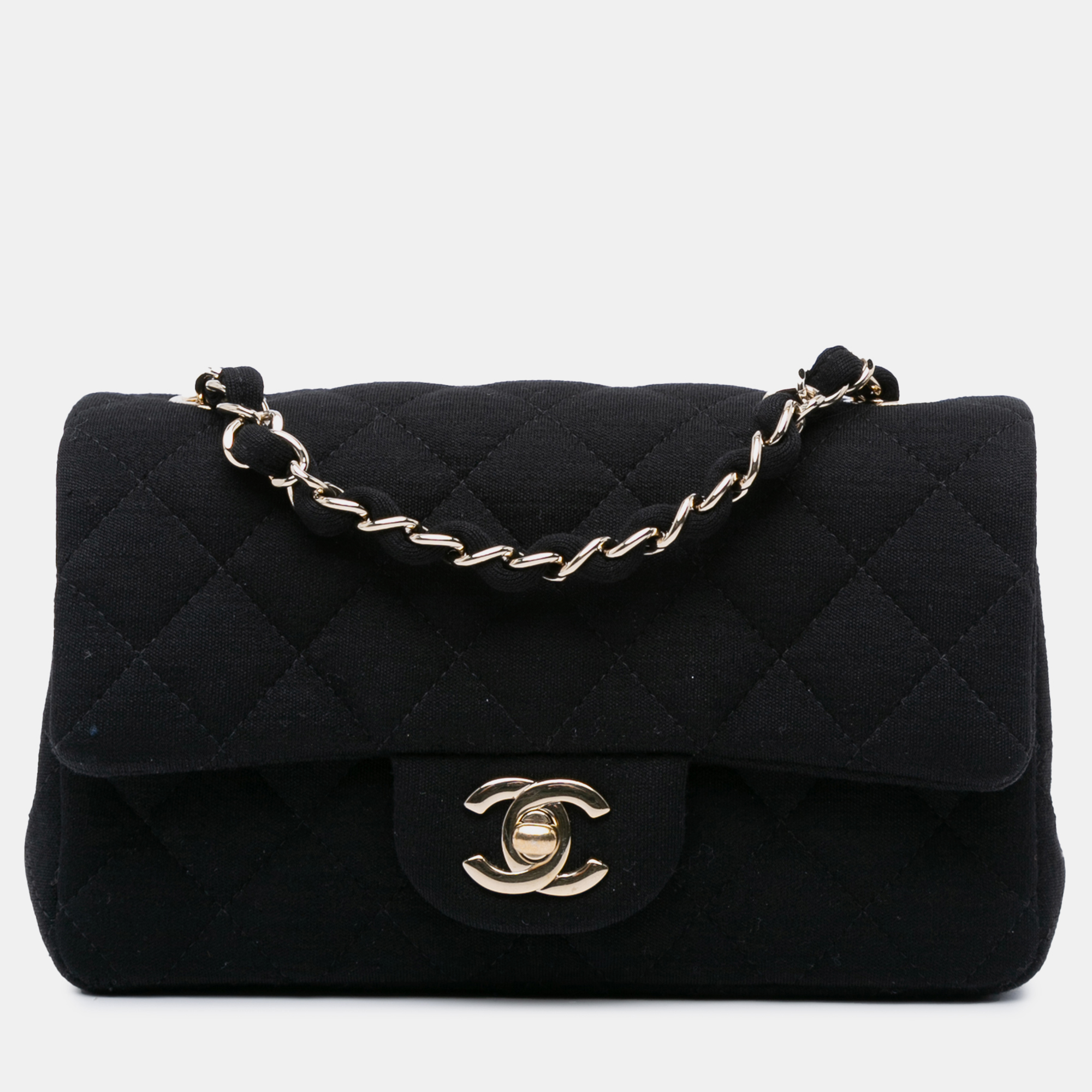 

Chanel Black Mini Rectangular Classic Jersey Single Flap Bag