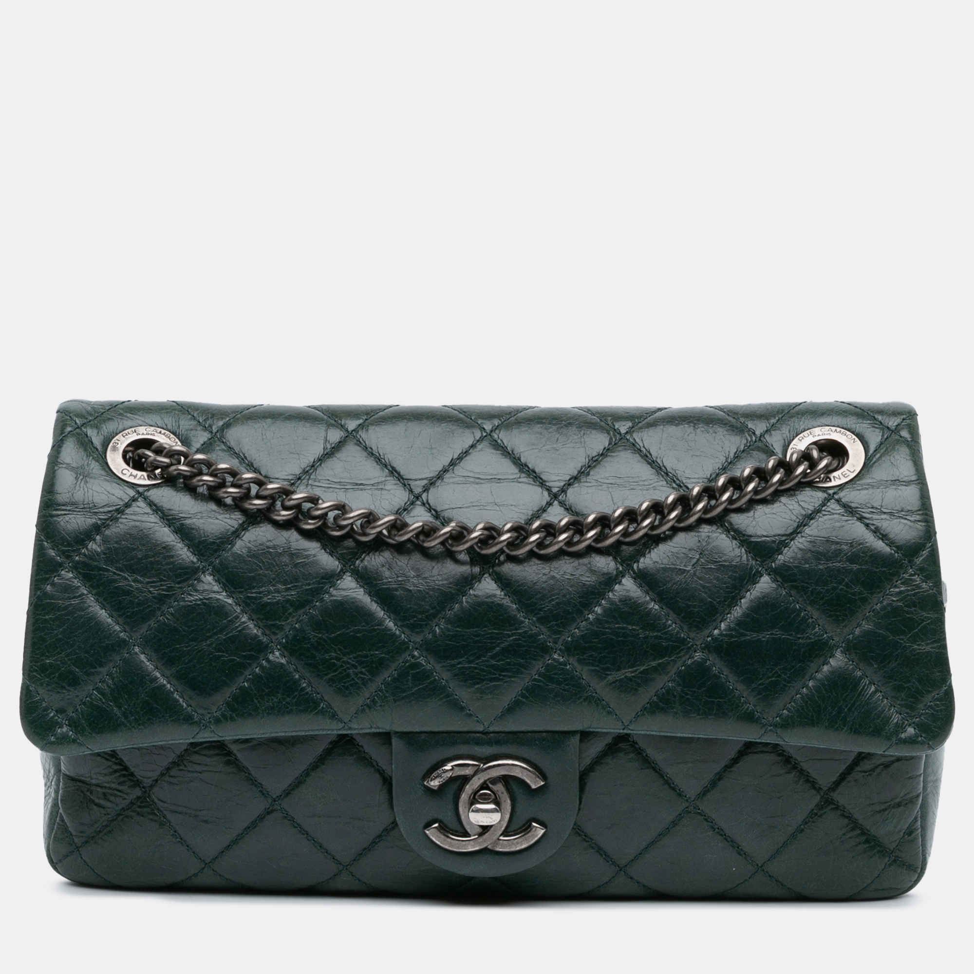 

Chanel Green Medium Glazed Calfskin Duo Color Flap