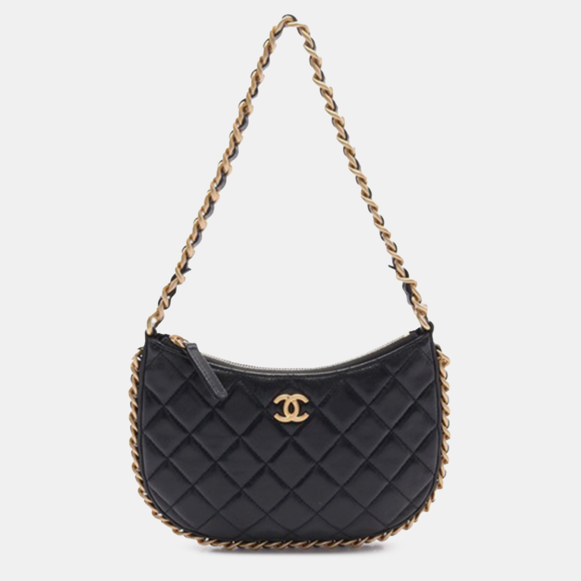 

Chanel Black Small Quilted Lambskin Chain Around Hobo