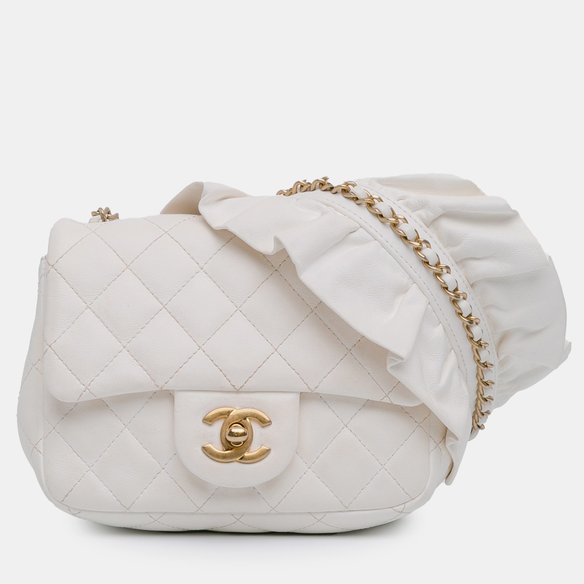 

Chanel White Mini Square Lambskin Romance Single Flap Bag