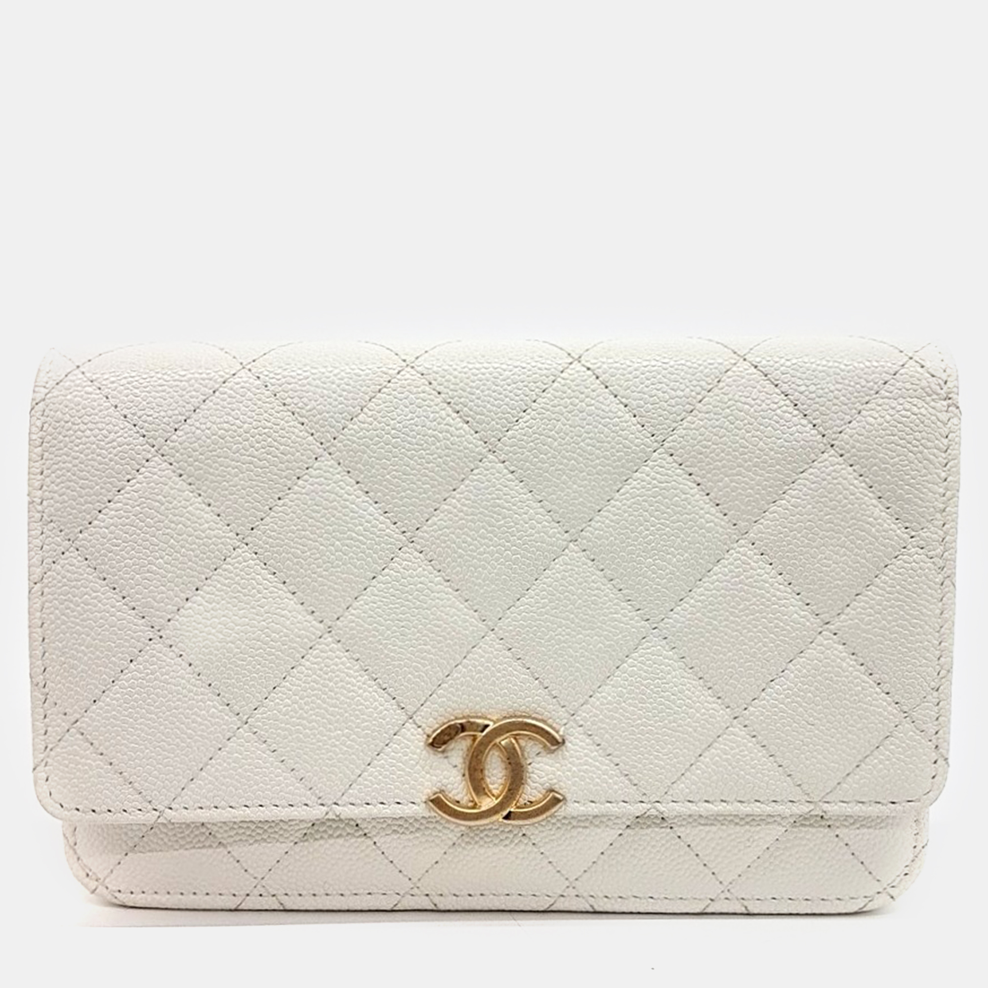 

Chanel White Leather Woc Mini Crossbody Bag, Beige