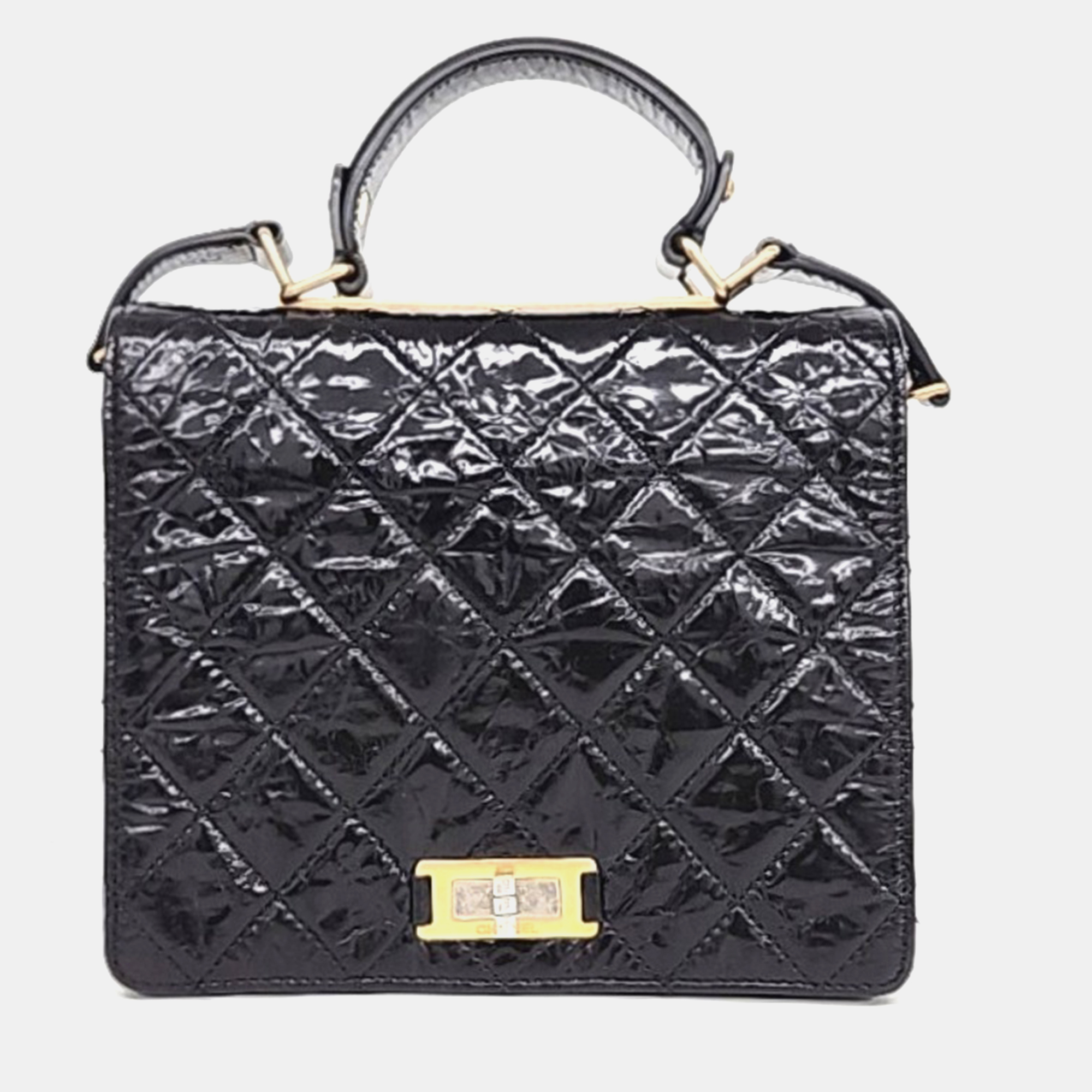 

Chanel Black Crinkled Quilted Leather Rita Top Handle Bag