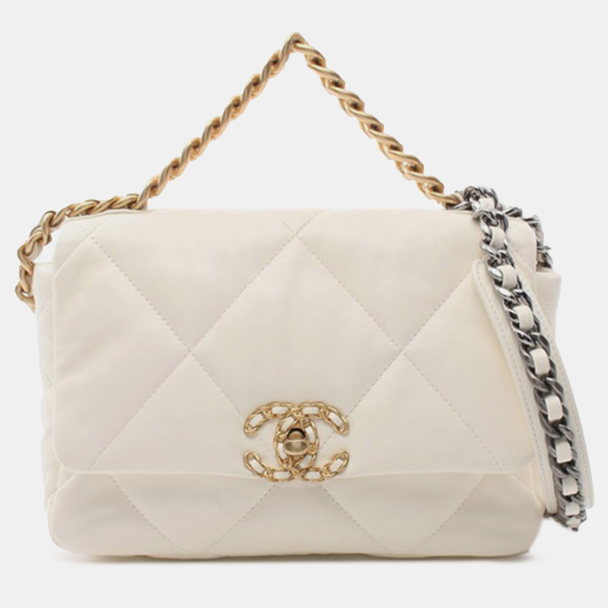 

Chanel White Lambskin Leather Medium 19 Flap Shoulder Bag