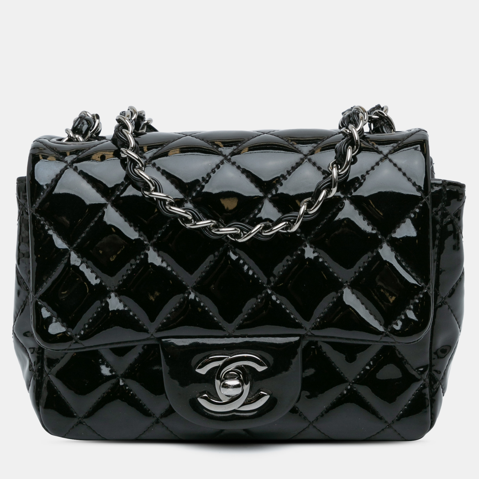 

Chanel Black Mini Square Classic Patent Single Flap Bag