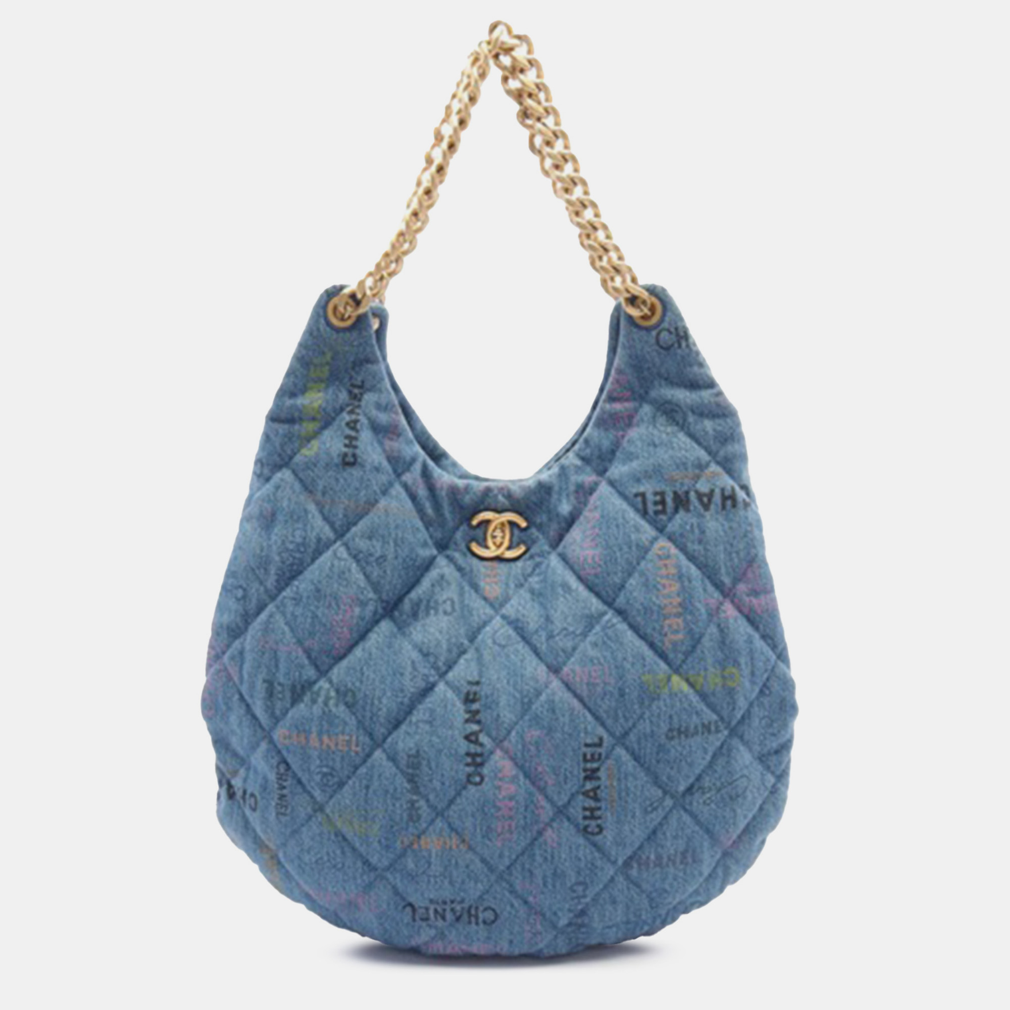 

Chanel Blue Maxi Quilted Denim Mood Hobo Bag