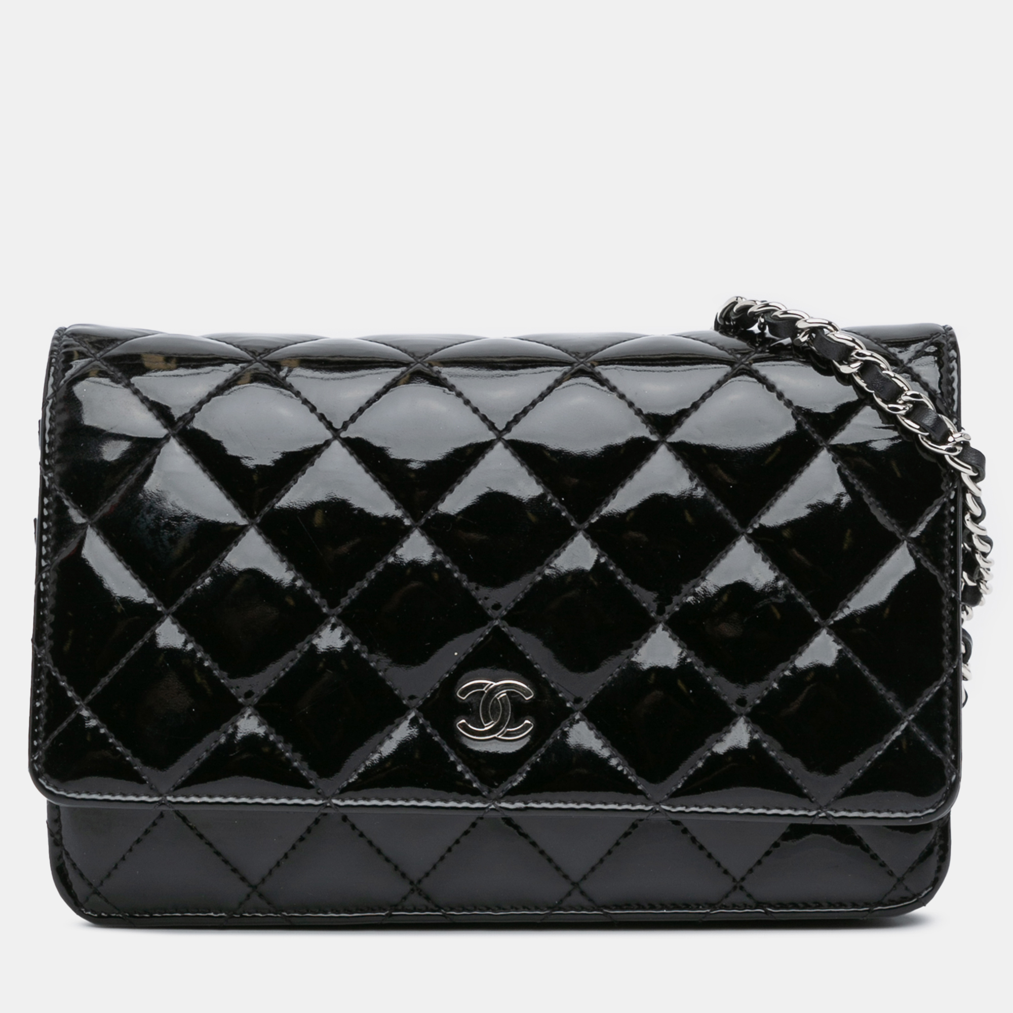 

Chanel Black CC Quilted Patent Wallet On Chain