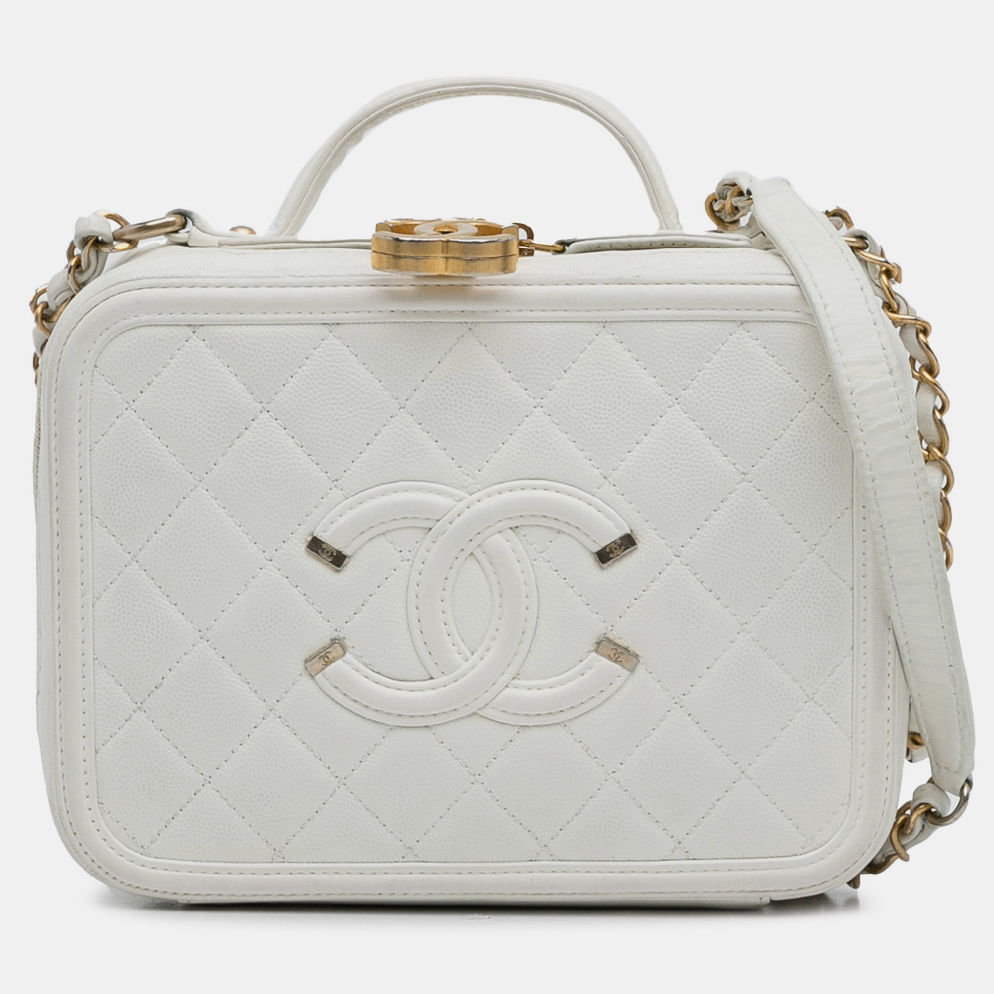 

Chanel White Medium Caviar Filigree Vanity Case