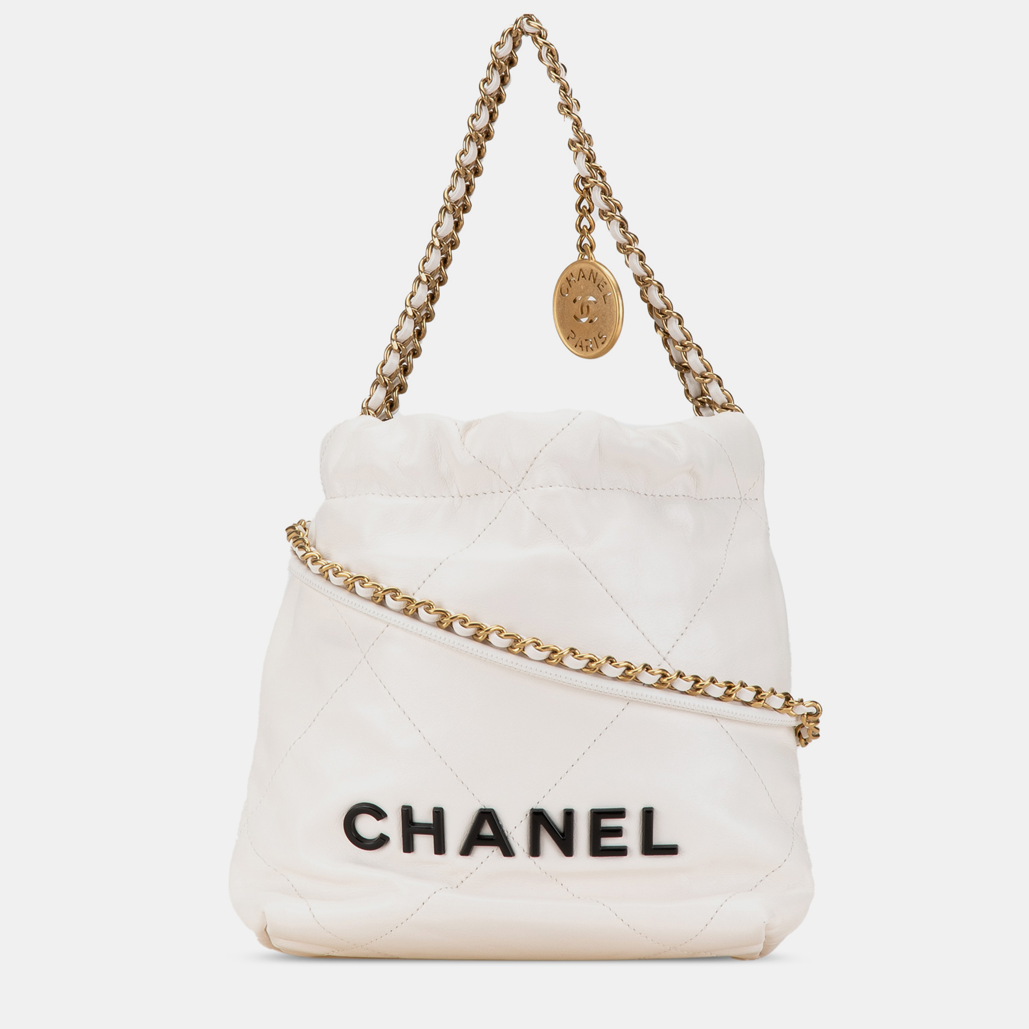 

Chanel White Mini Shiny Calfskin 22 Hobo Bag