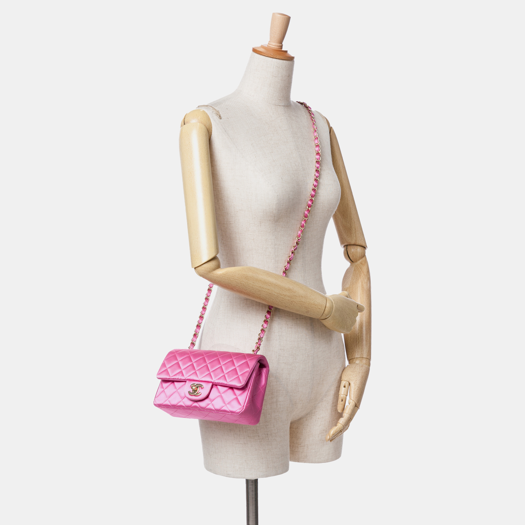 Chanel Pink Mini Rectangular Classic Satin Single Flap Bag 