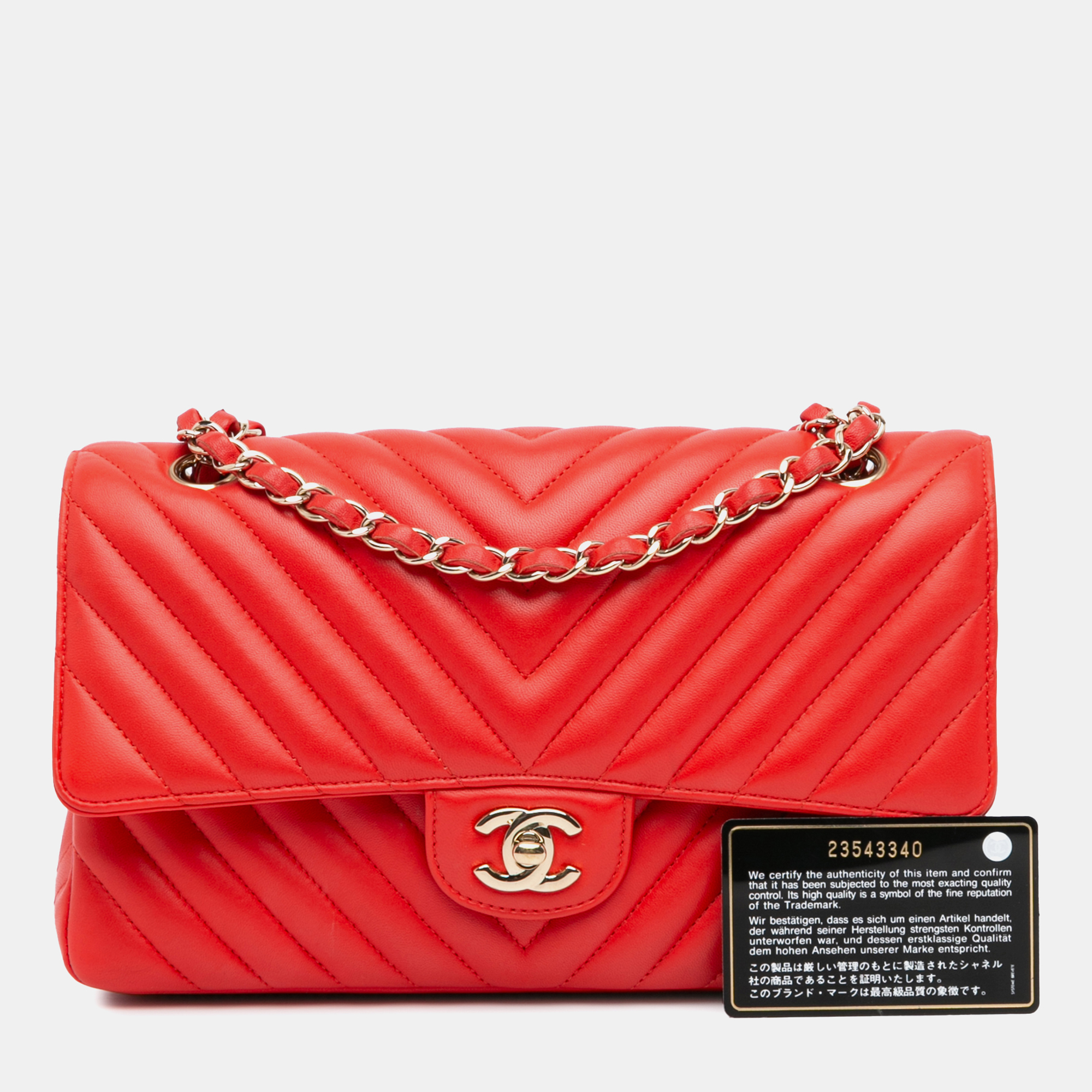 Chanel Red Medium Classic Chevron Lambskin Double Flap Bag 