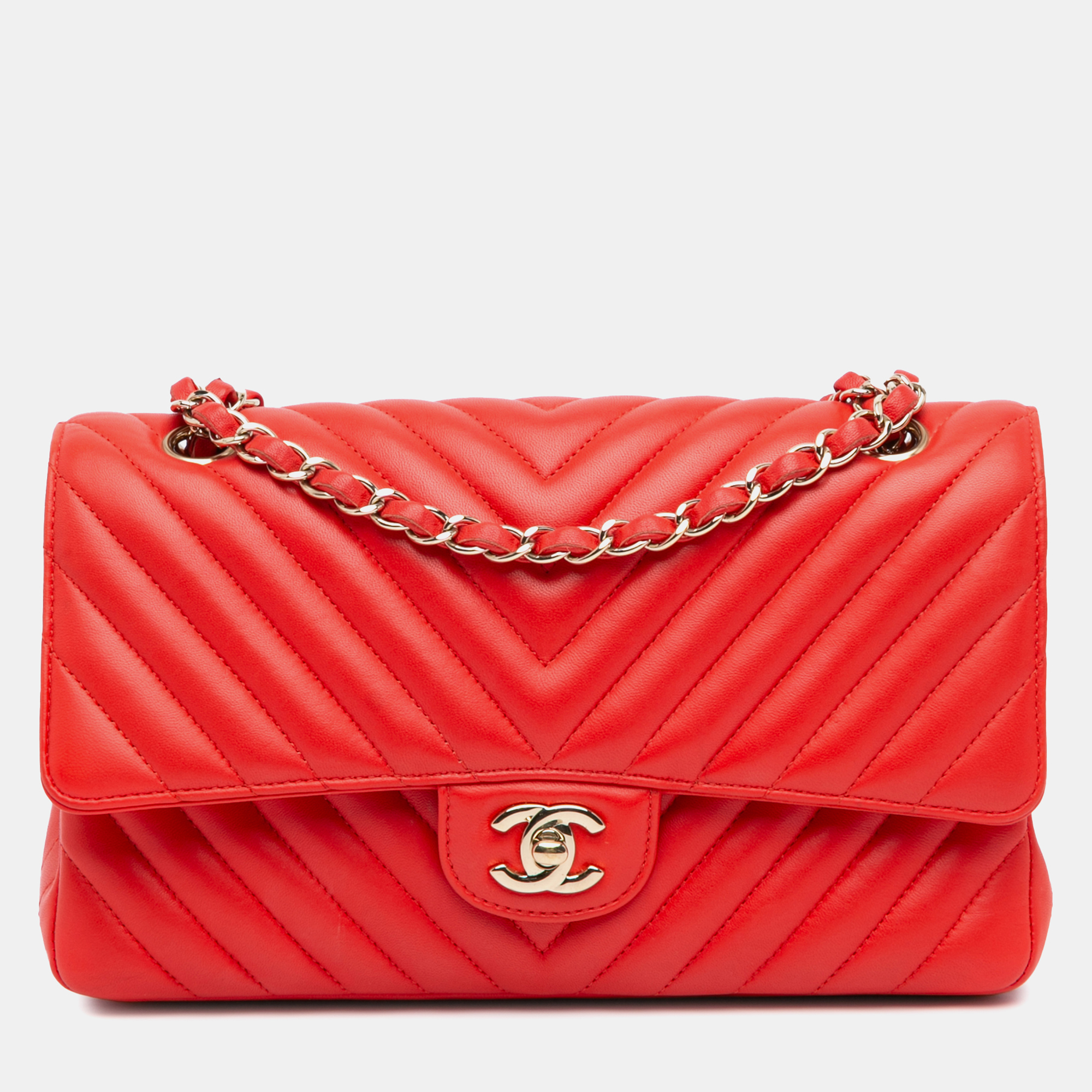 

Chanel Red Medium Classic Chevron Lambskin Double Flap Bag