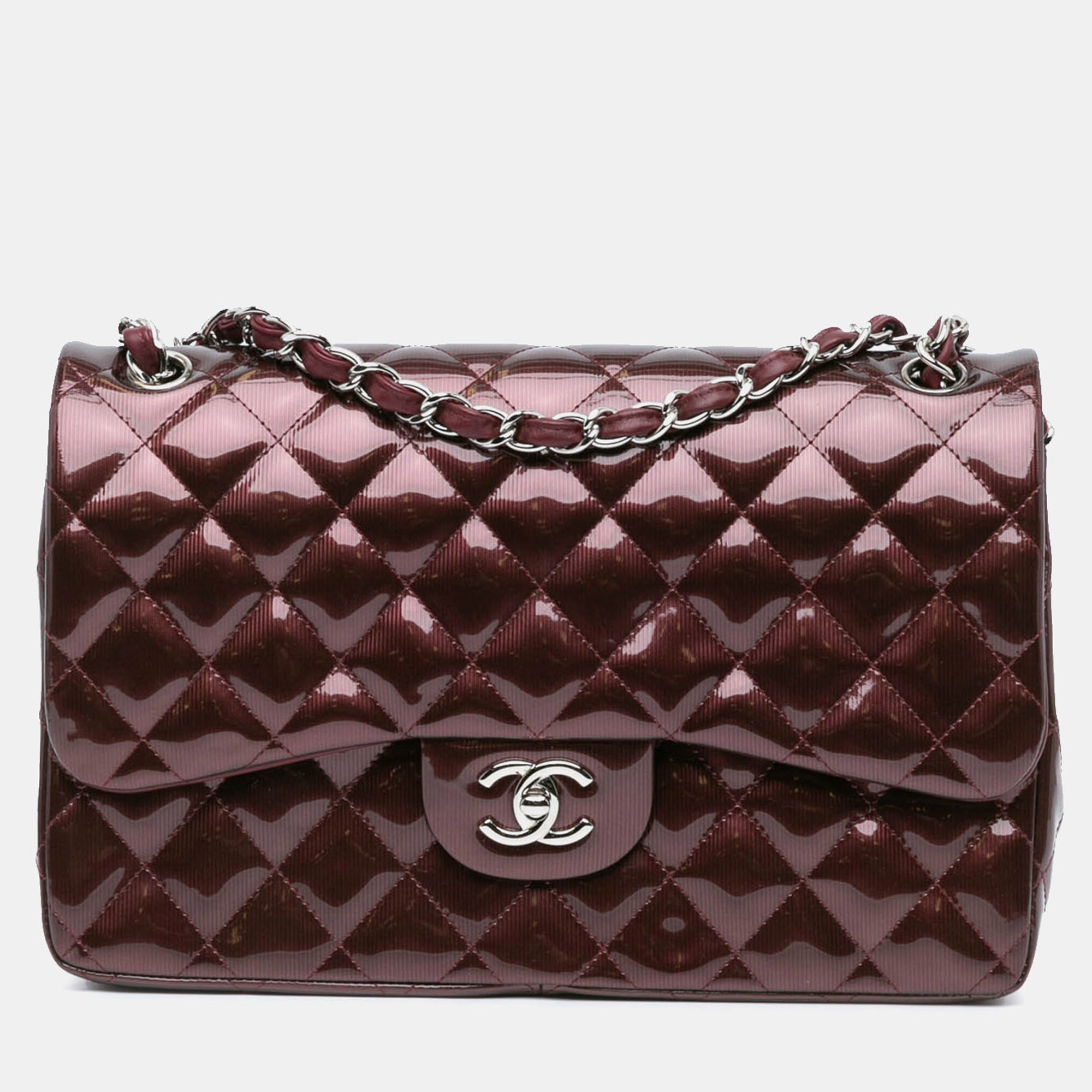 

Chanel Red Jumbo Classic Patent Double Flap Bag