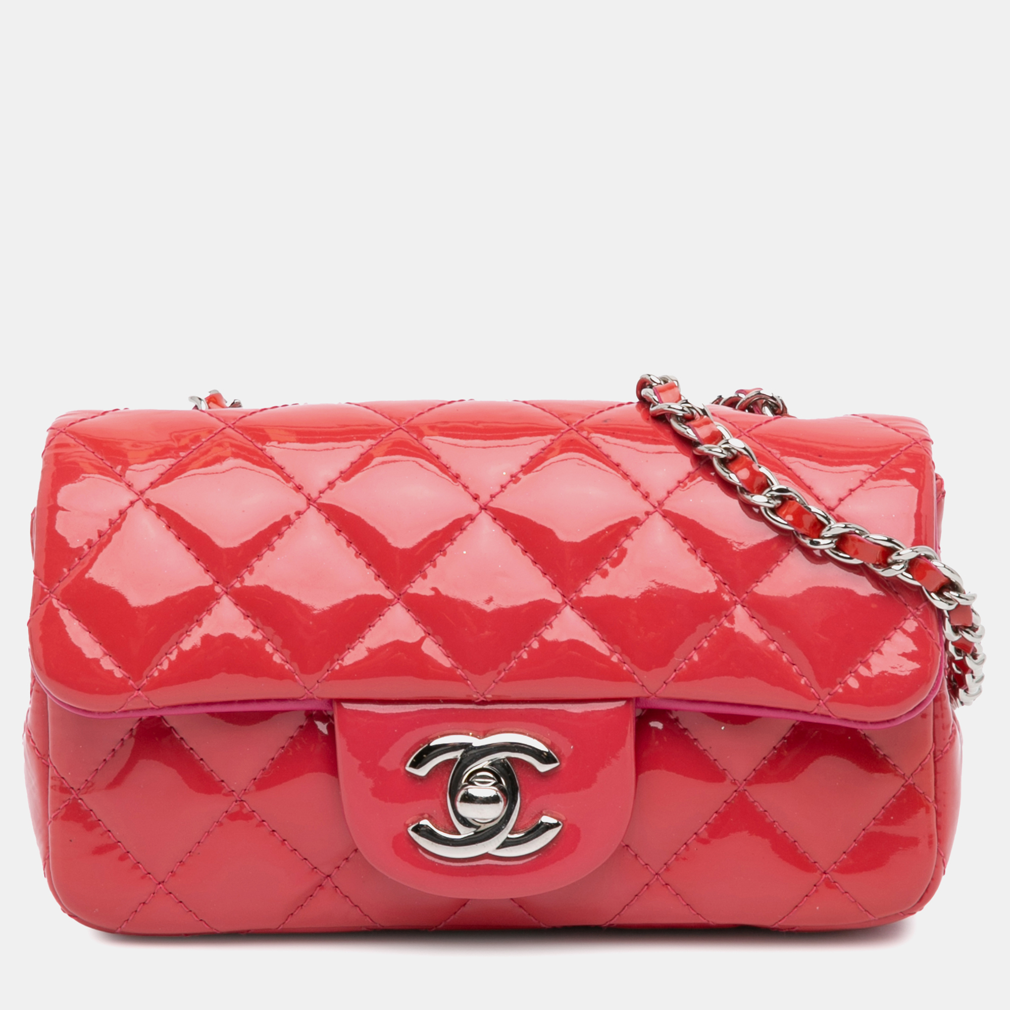 

Chanel Red Extra Mini Rectangular Classic Patent Flap Bag