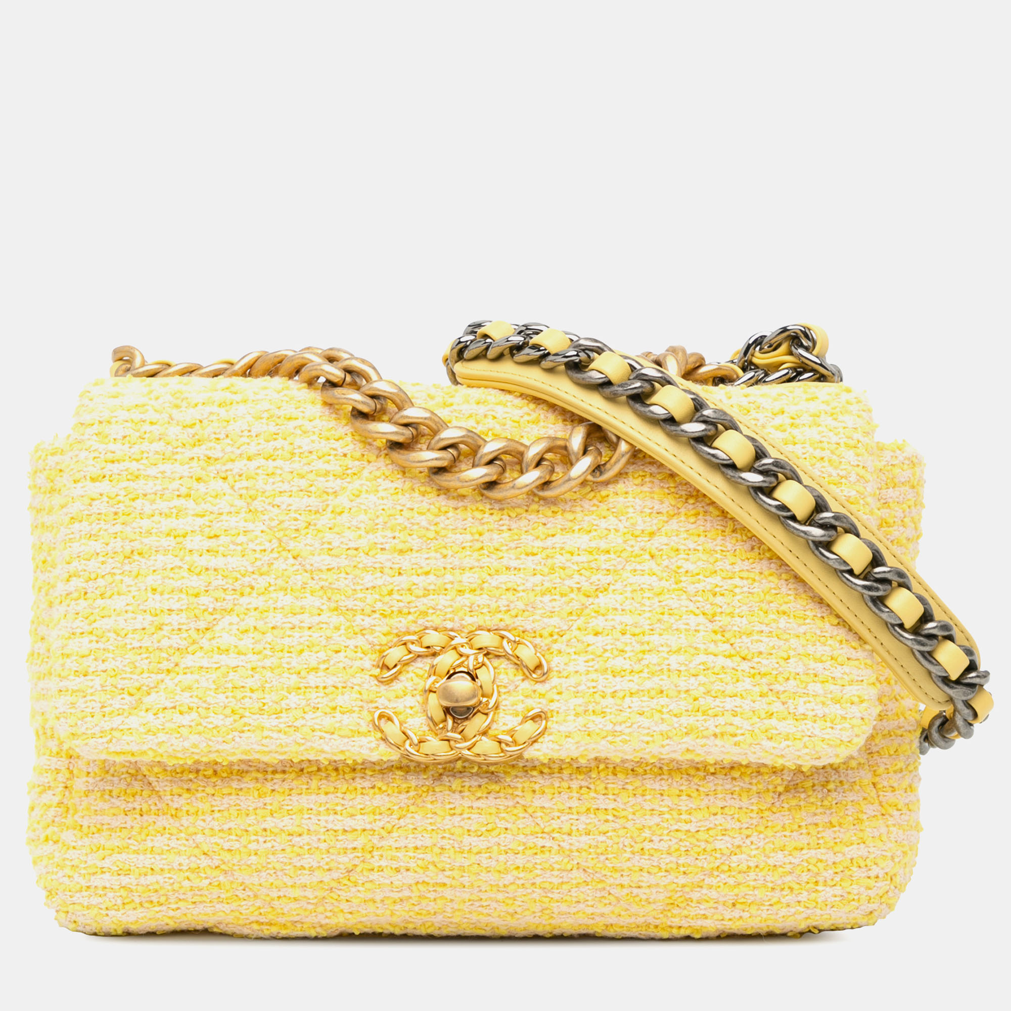 

Chanel Yellow Medium Tweed 19 Flap Bag