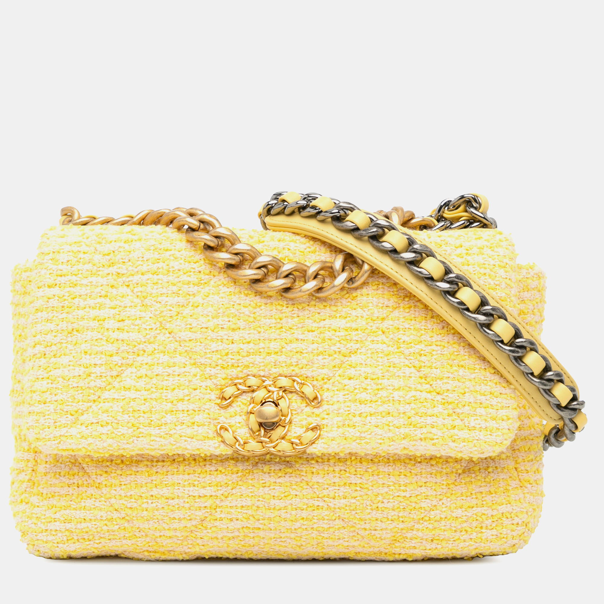 

Chanel Yellow Medium Tweed 19 Flap Bag