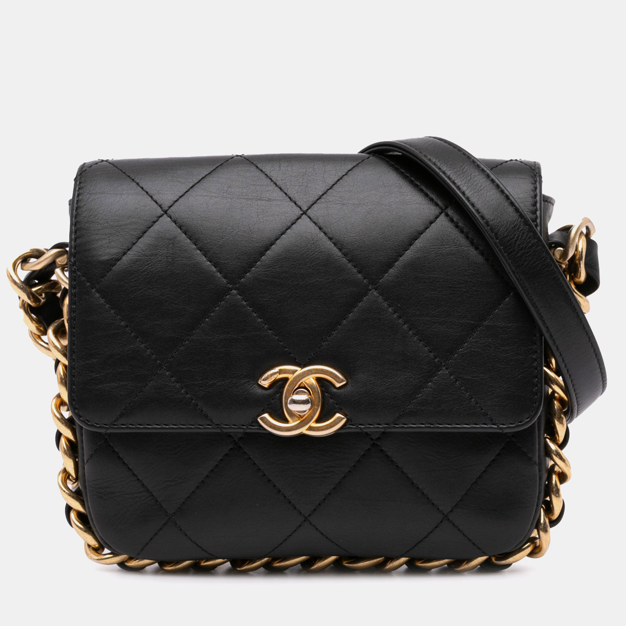 

Chanel Black Small Quilted Calfskin Framing Chain Flap Bag