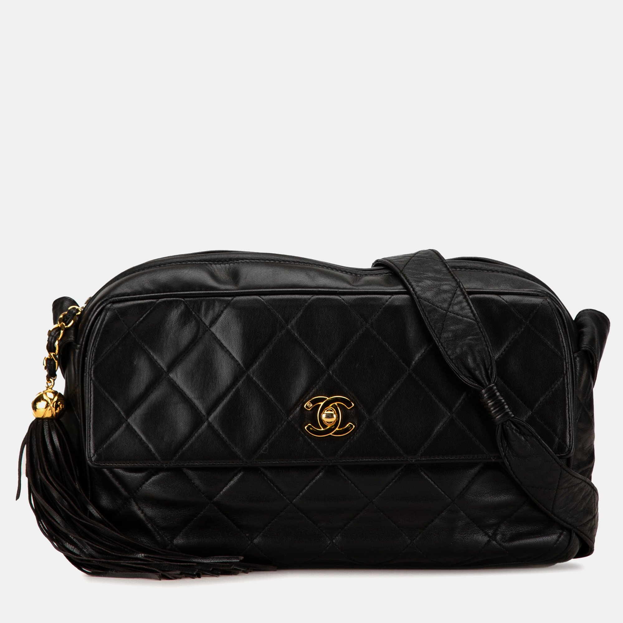 

Chanel Black CC Quilted Lambskin Tassel Crossbody Bag