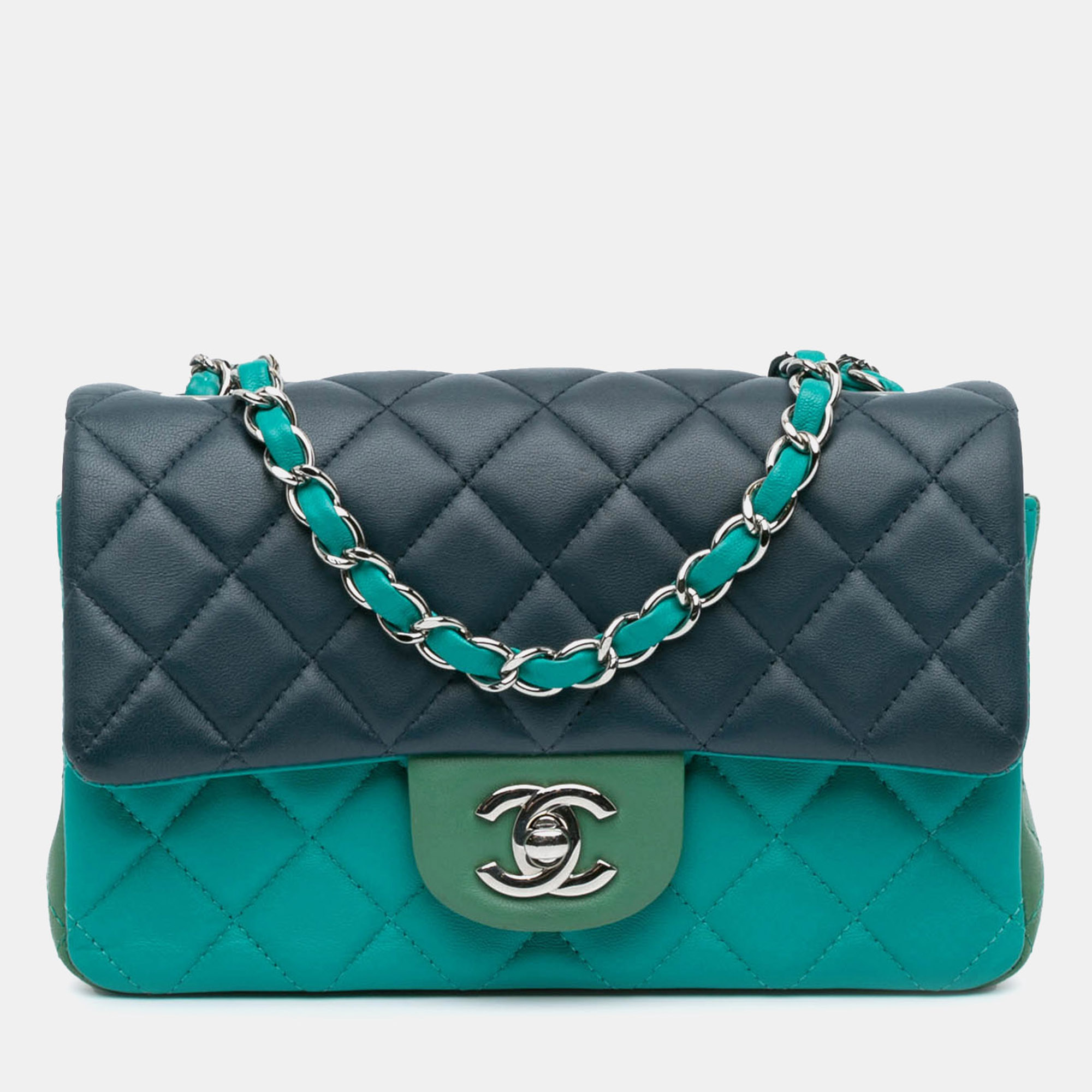 

Chanel Blue Mini Rectangular Classic Tricolor Lambskin Flap Bag