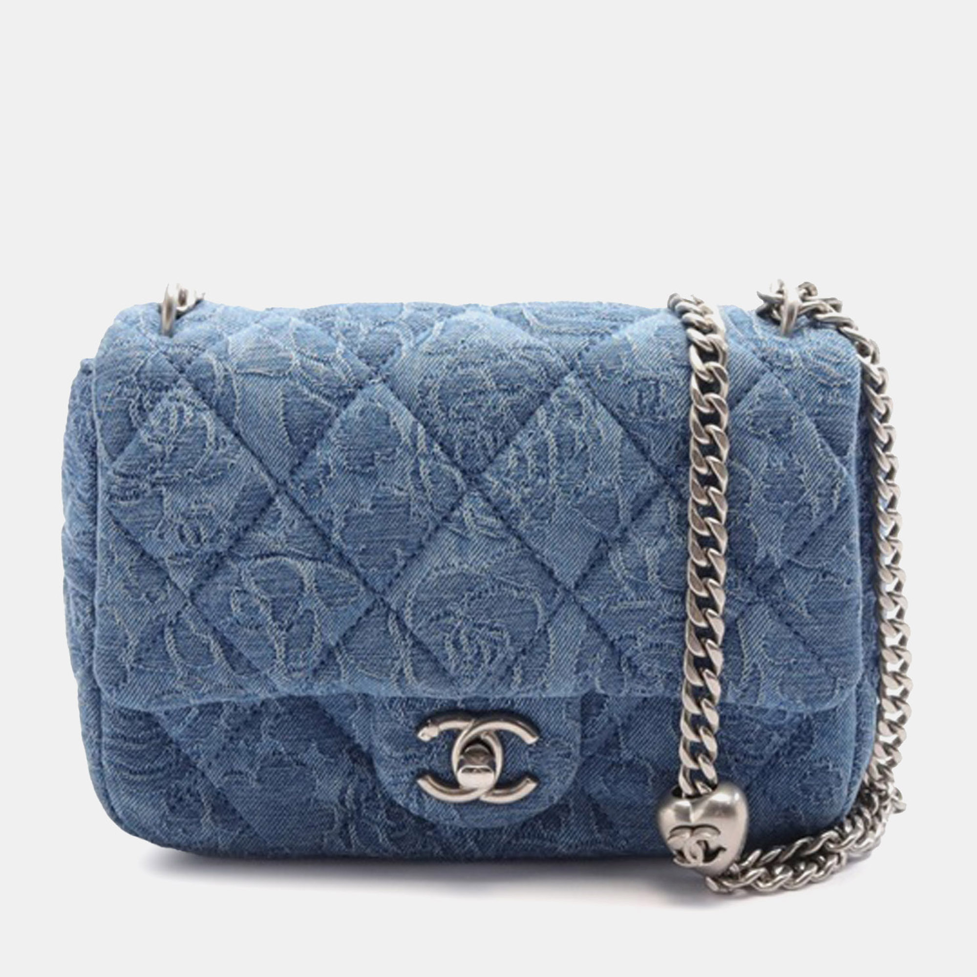 

Chanel Blue Mini Quilted Denim Camellia Sweetheart Flap Shoulder Bag