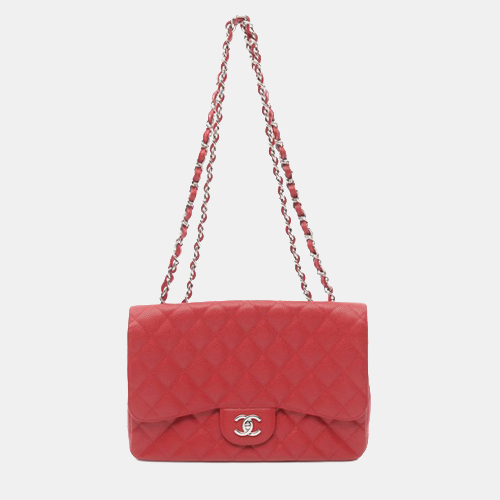 

Chanel Red Jumbo Classic Caviar Single Flap
