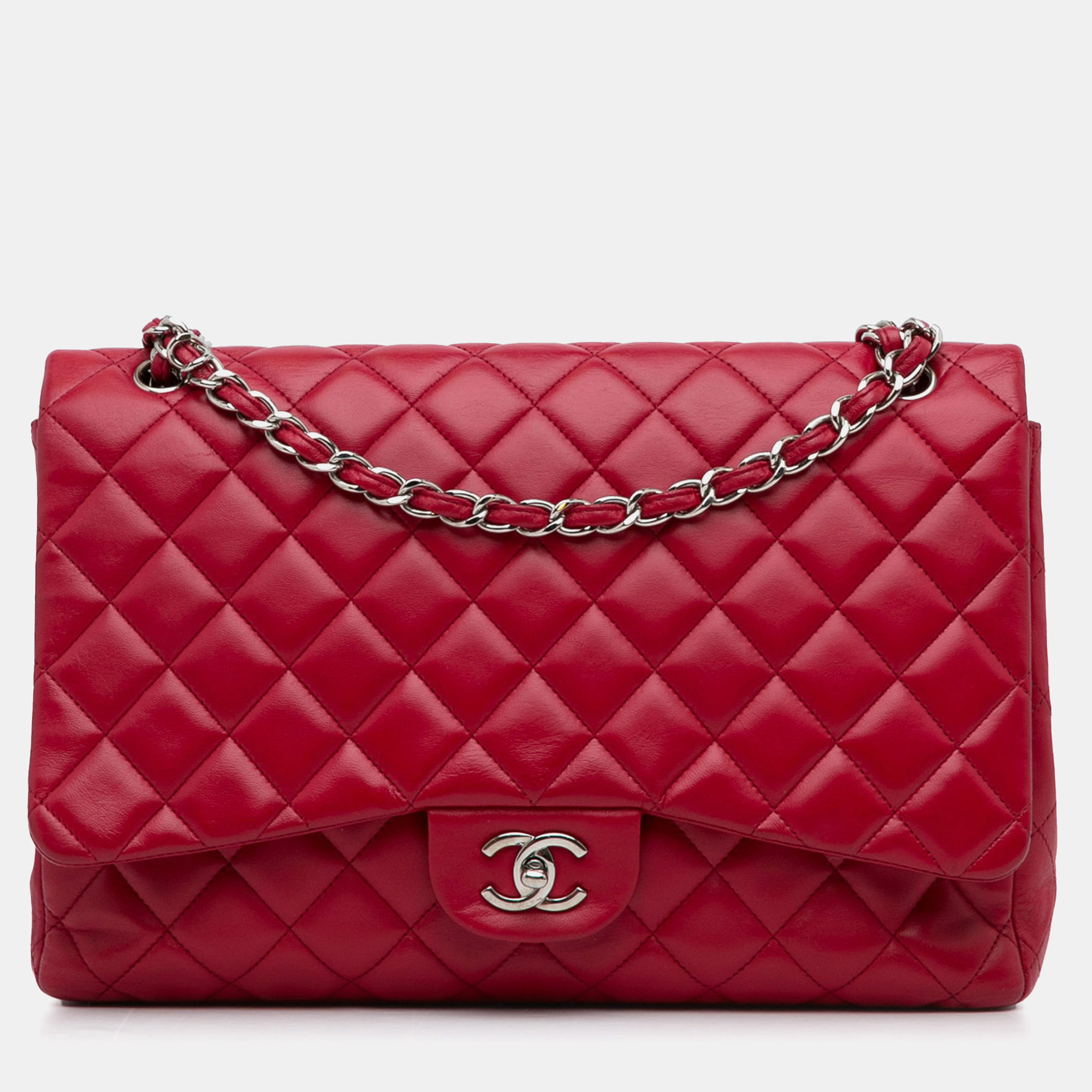

Chanel Red Maxi Classic Lambskin Single Flap