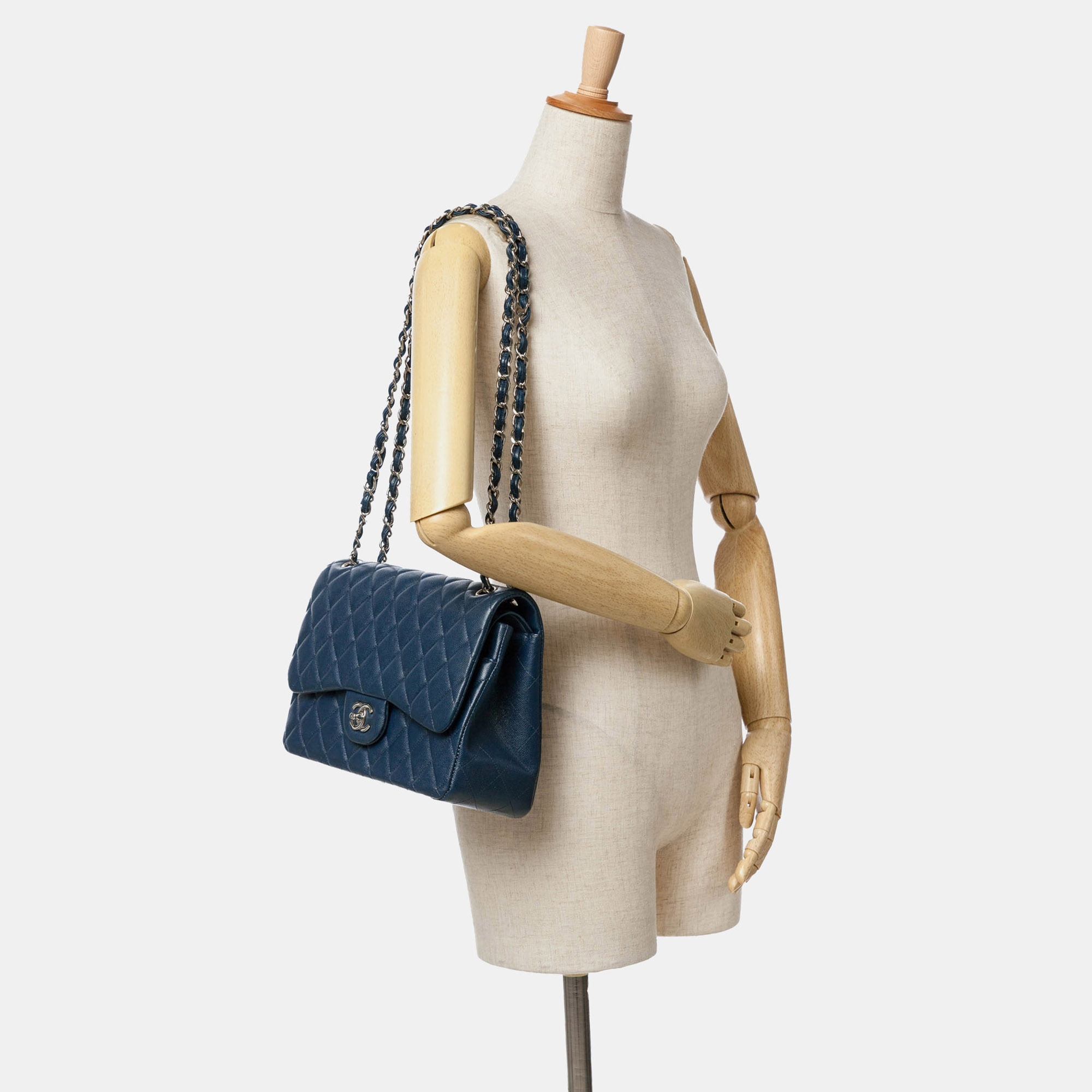 Chanel Blue Jumbo Classic Caviar Double Flap 