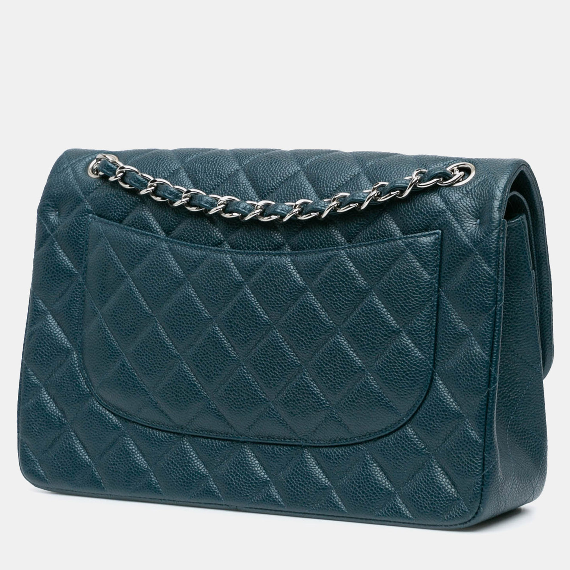Chanel Blue Jumbo Classic Caviar Double Flap 