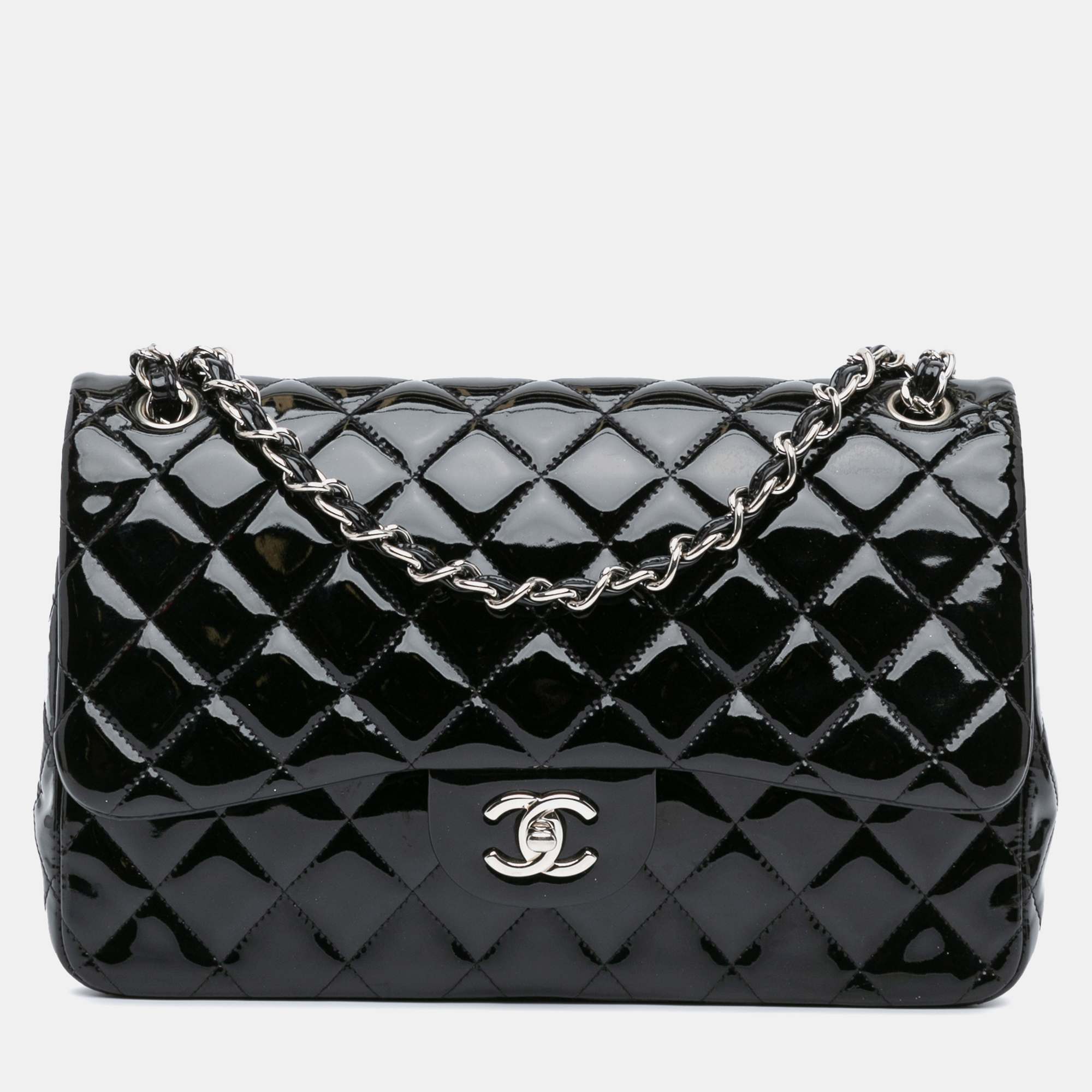 

Chanel Black Jumbo Classic Patent Double Flap