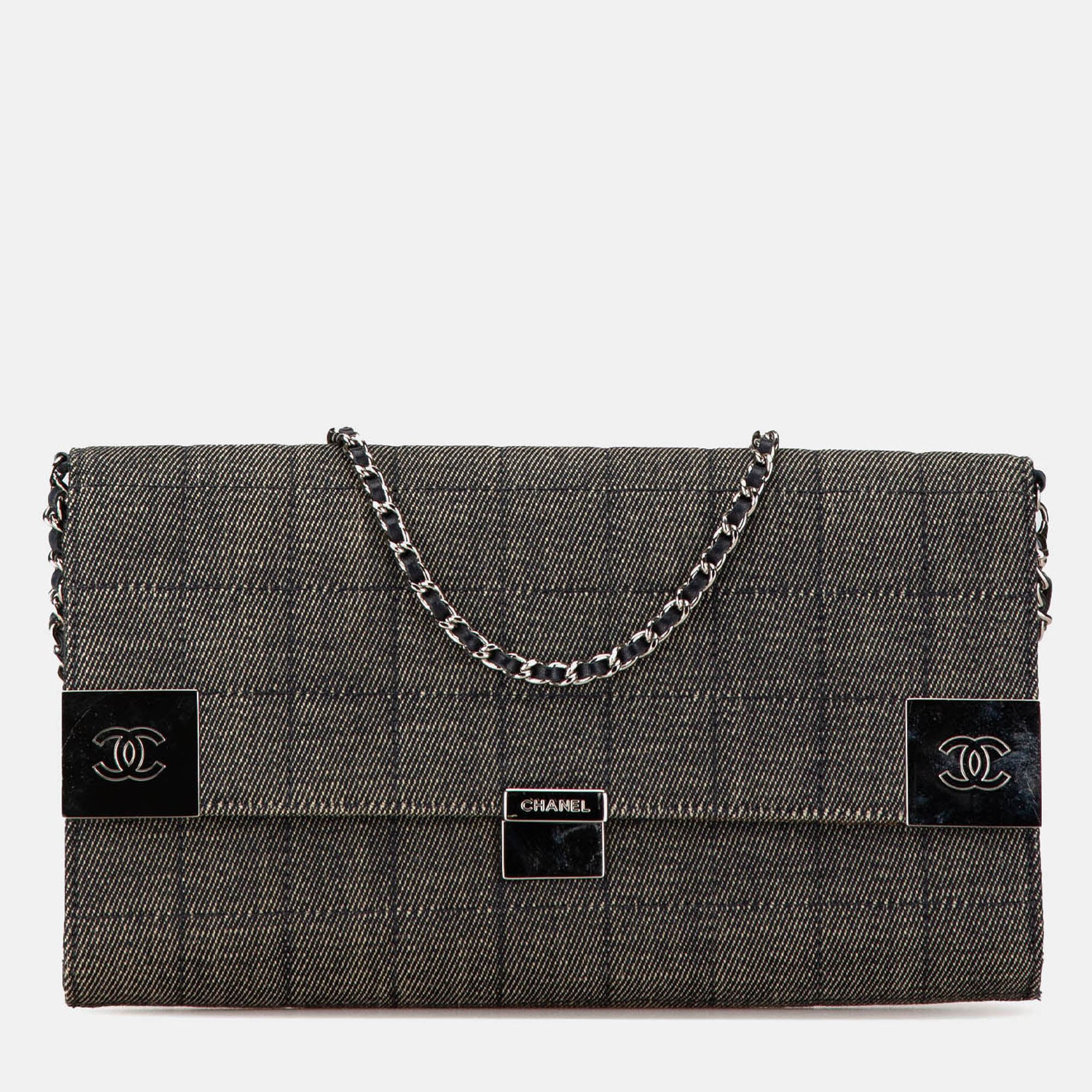 

Chanel Grey Denim Choco Bar Chain Flap