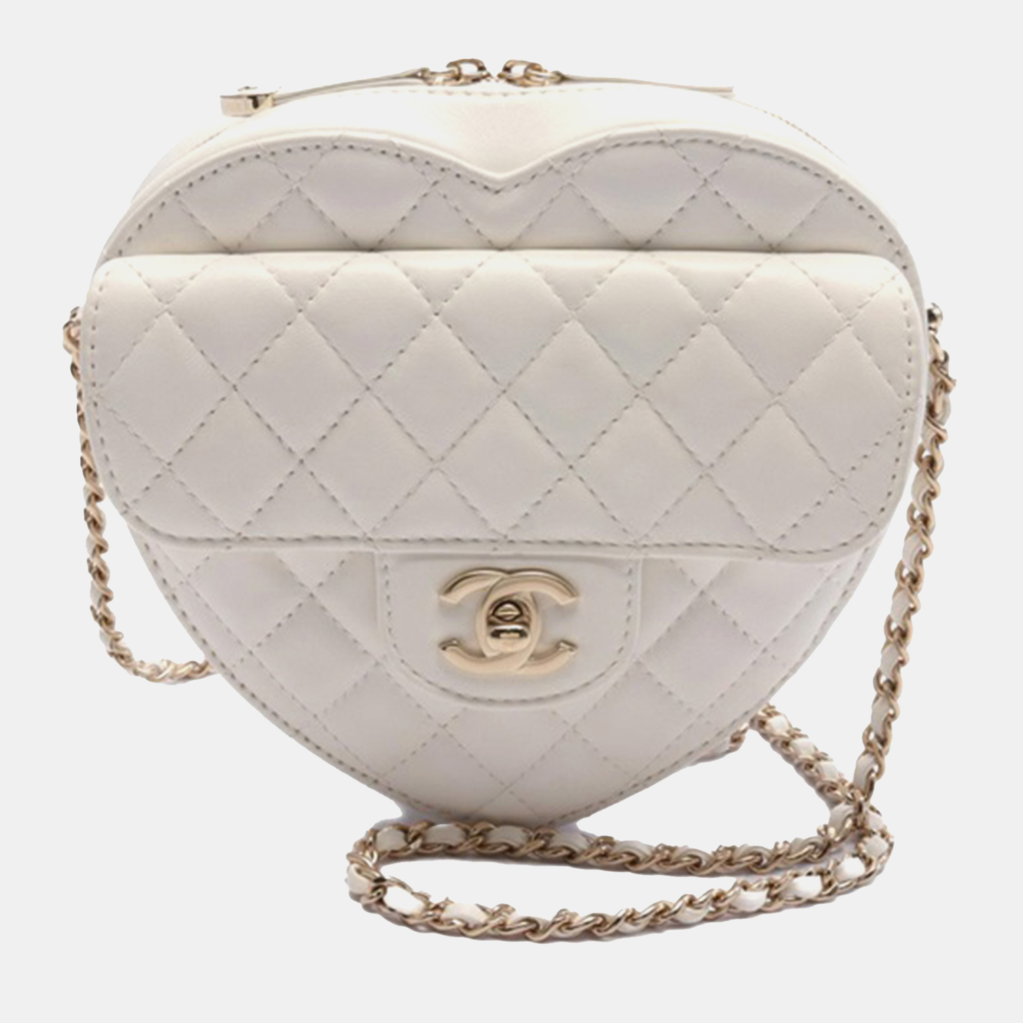 

Chanel White Large Lambskin CC in Love Heart Crossbody