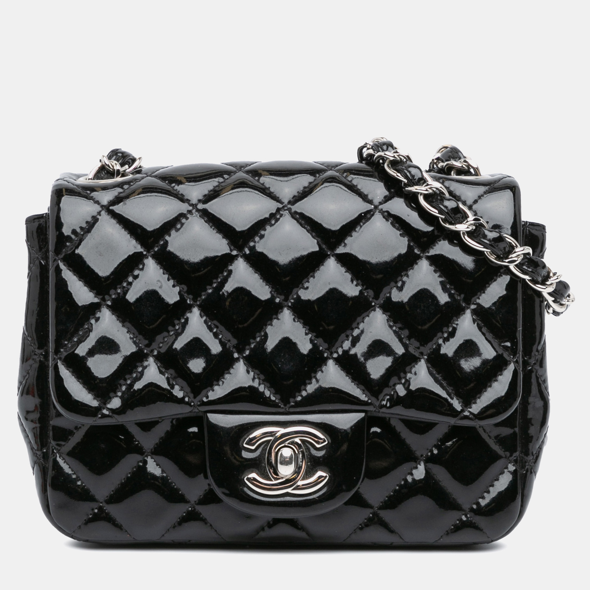 

Chanel Black Mini Square Classic Patent Single Flap