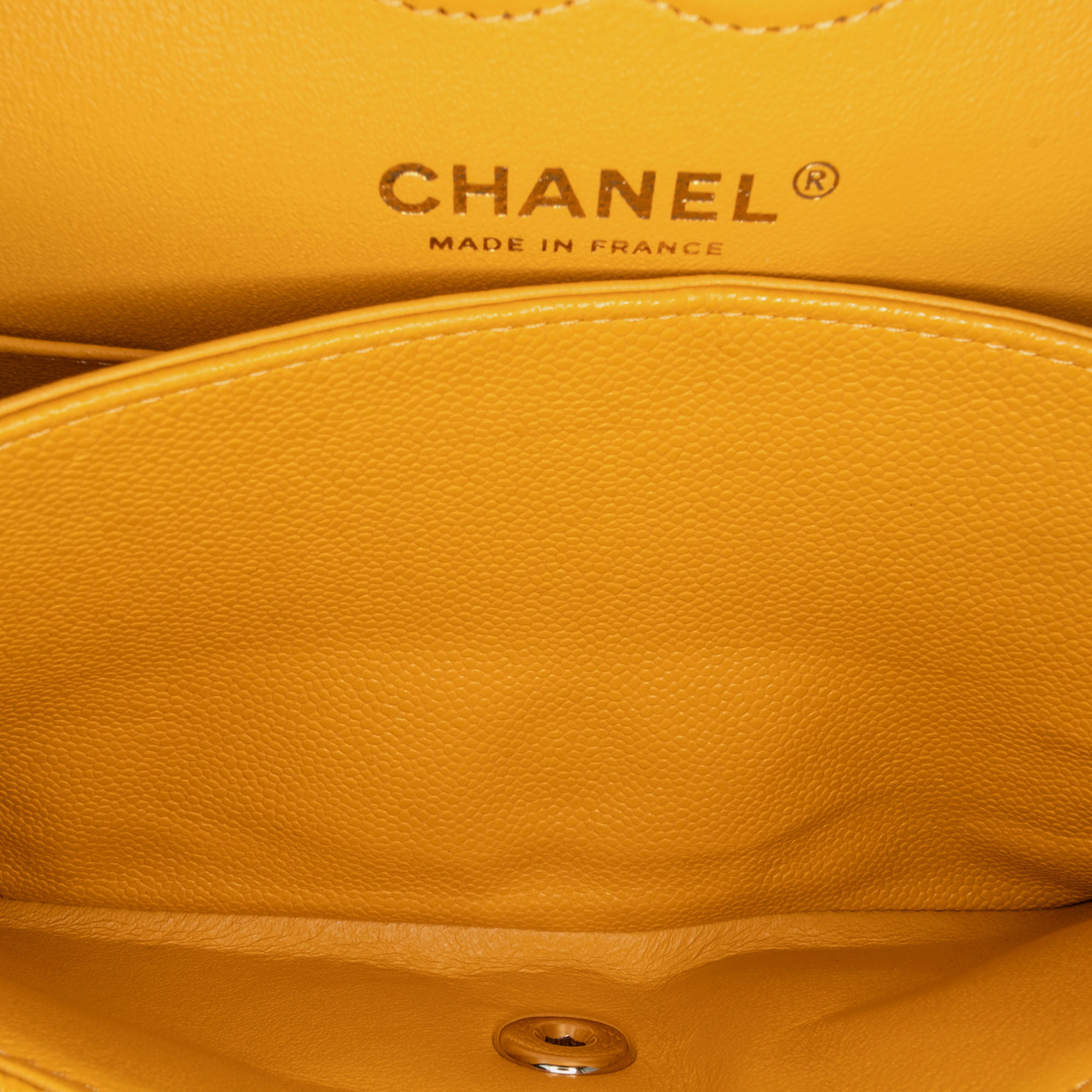 Chanel Yellow Small Classic Chevron Caviar Double Flap 