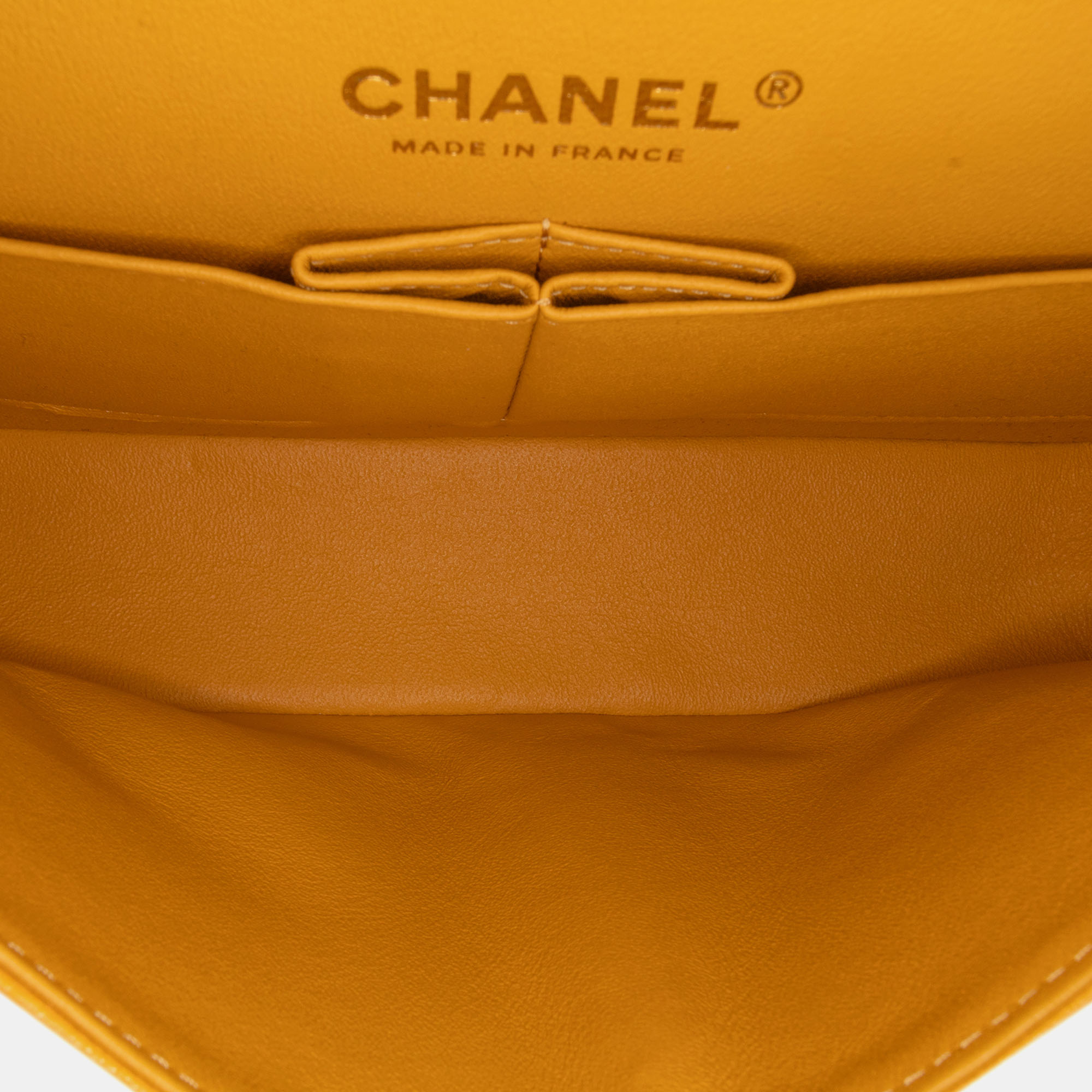 Chanel Yellow Small Classic Chevron Caviar Double Flap 