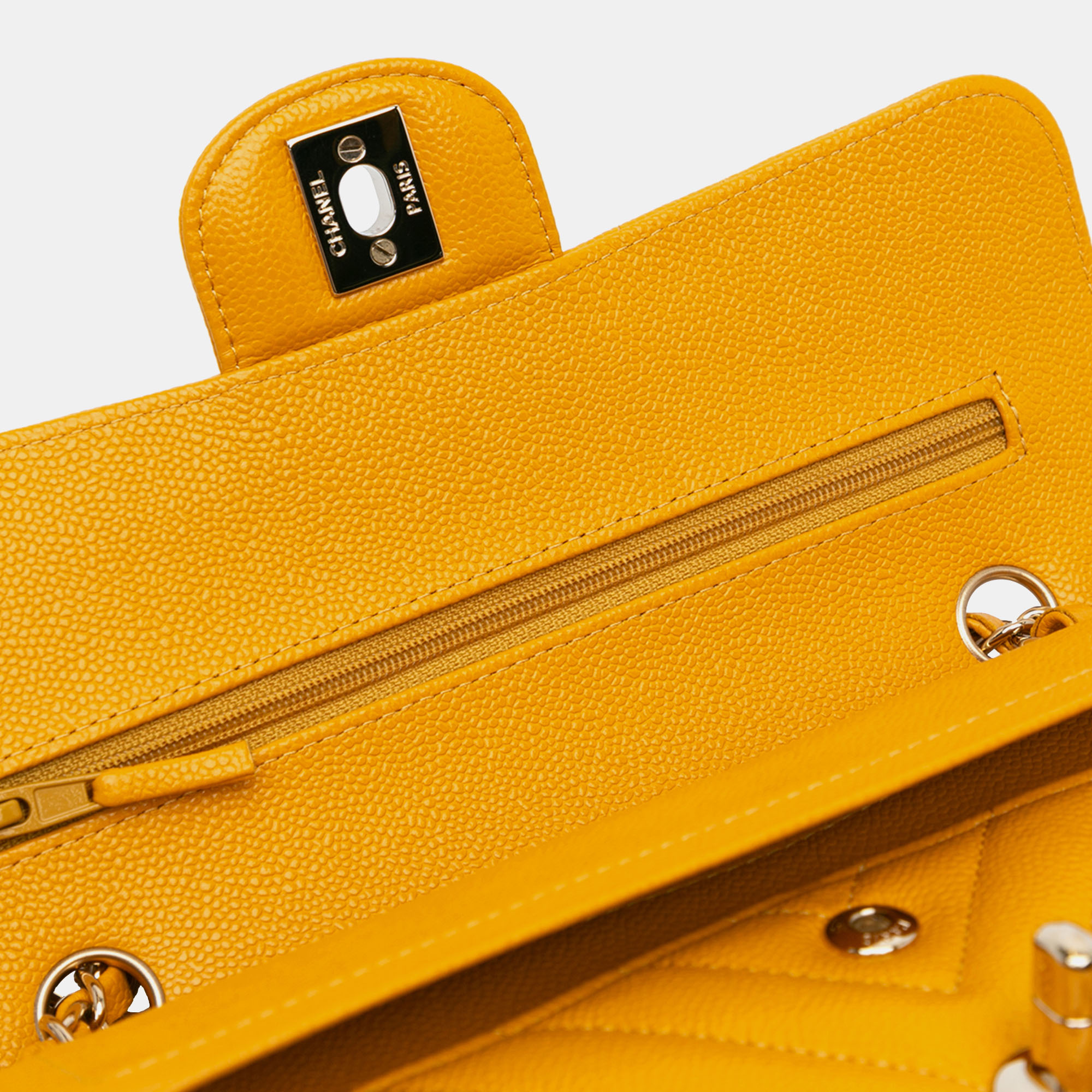 Chanel Yellow Small Classic Chevron Caviar Double Flap 