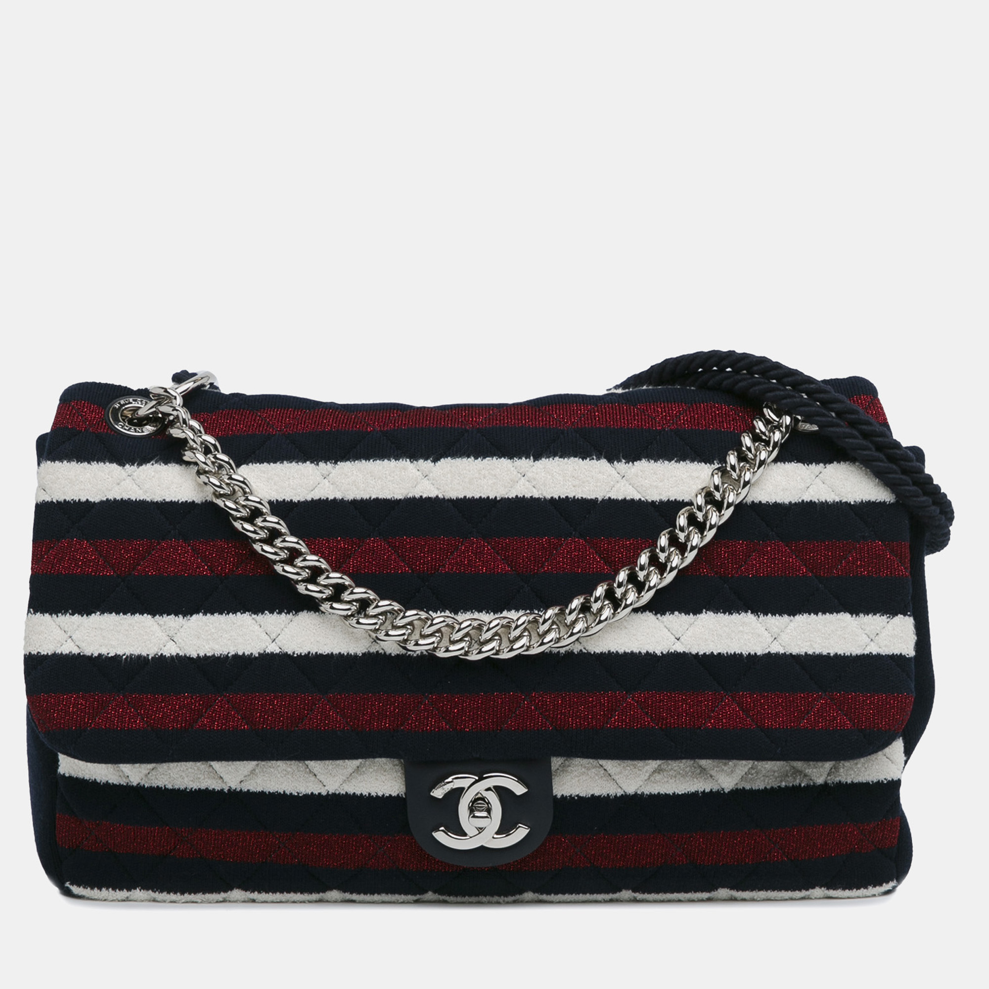 

Chanel Multicolor Maxi Multicolor Stripe Jersey Rope Flap