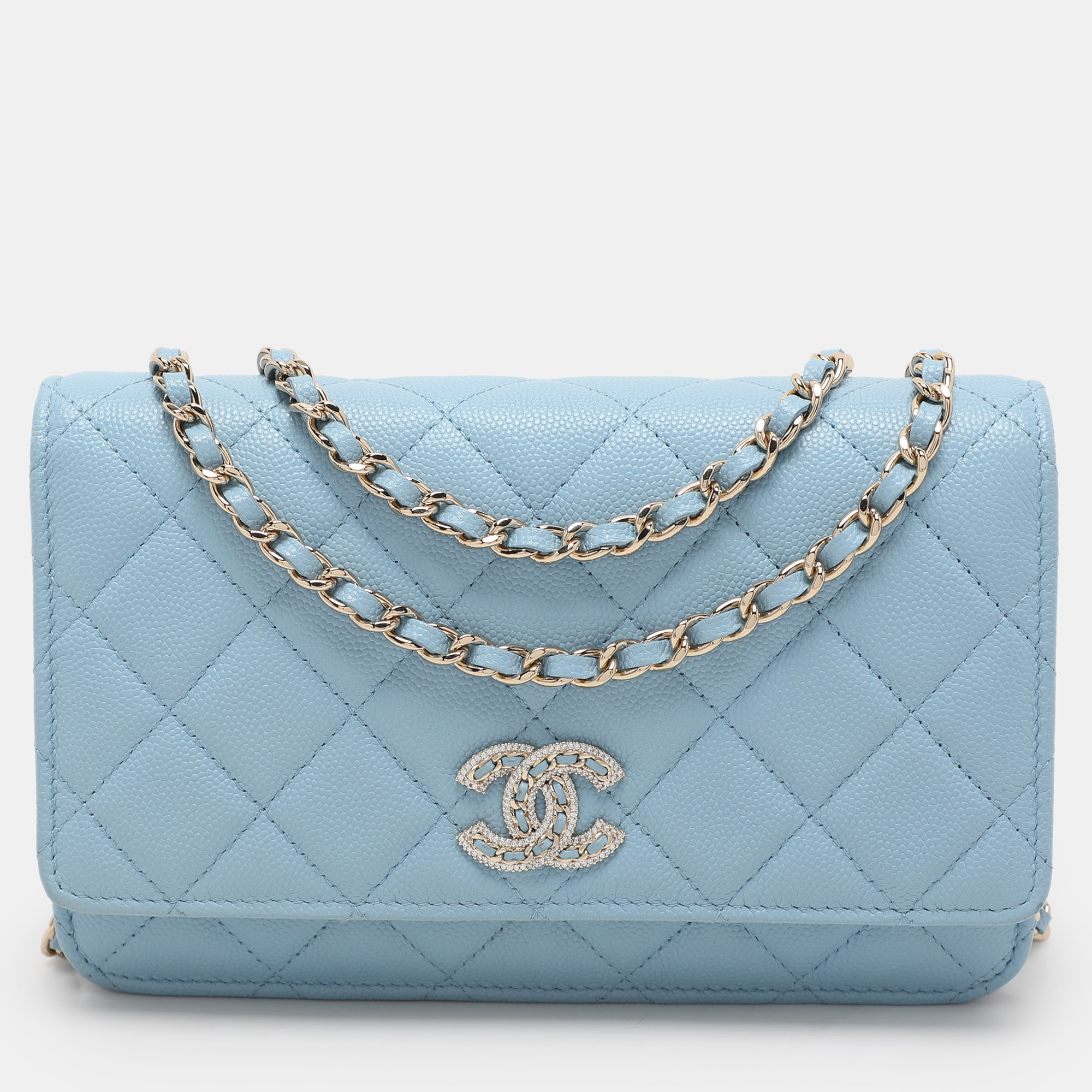 

Chanel Blue Quilted Caviar Leather Crystal CC Wallet on Chain