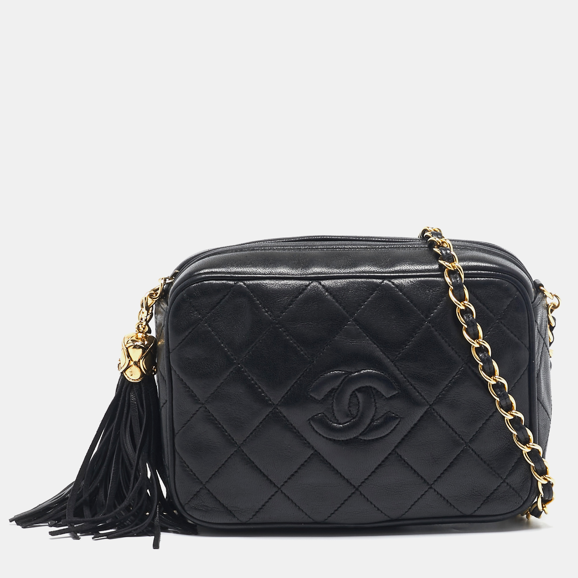 

Chanel Black Quilted Leather CC Tassel Camera Crossbody Bag