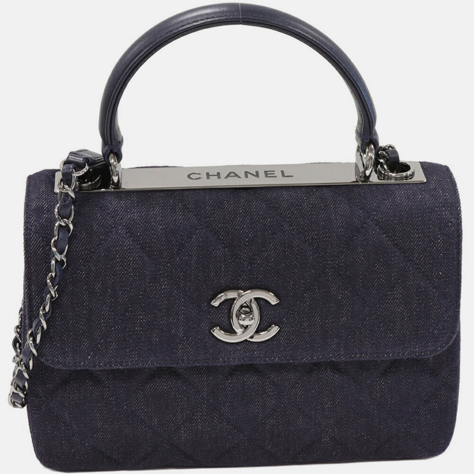 

Chanel Blue Denim Trendy CC Top Handle Bag, Navy blue