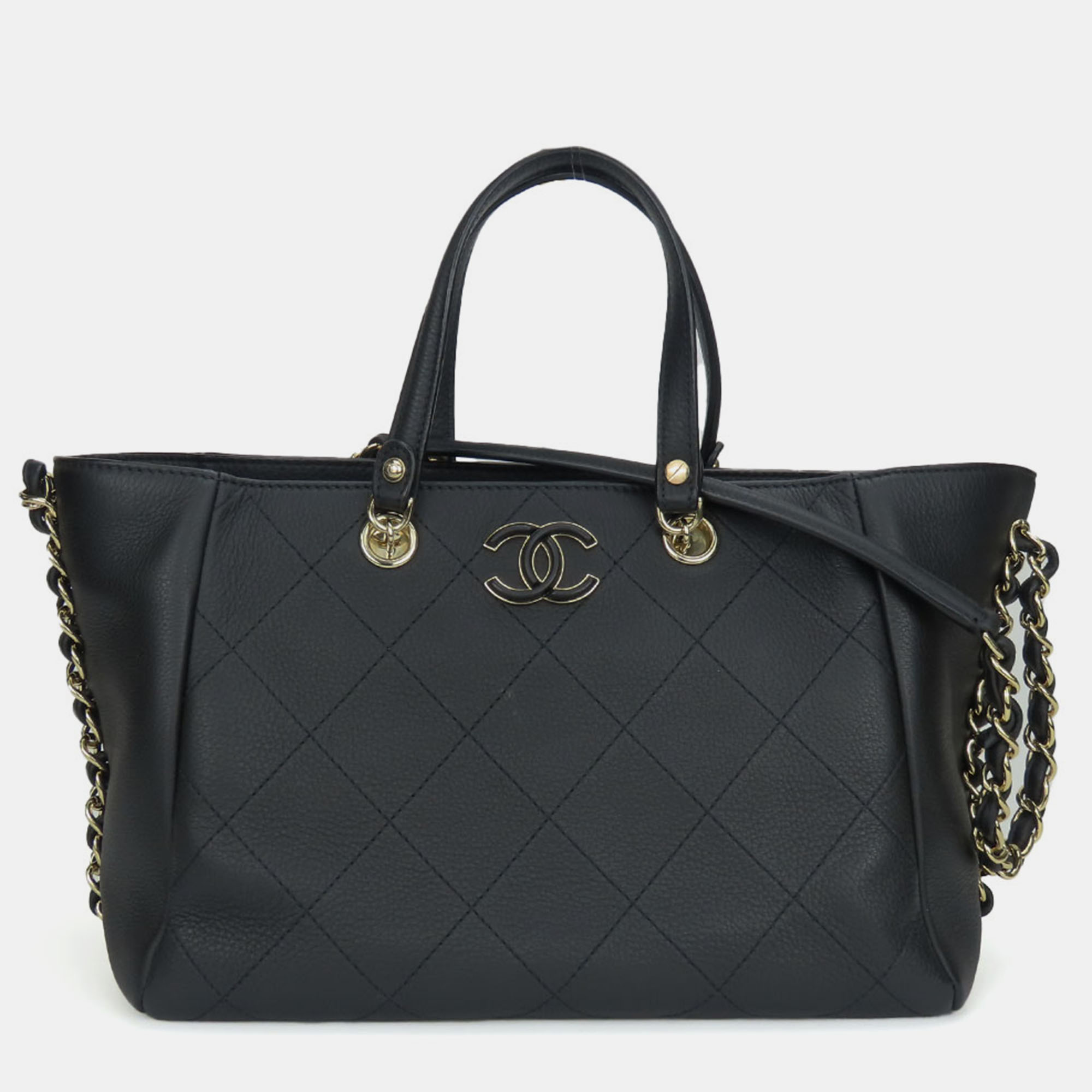 

Chanel Black Leather Bullskin Stitched Small Shopping Tote Bag