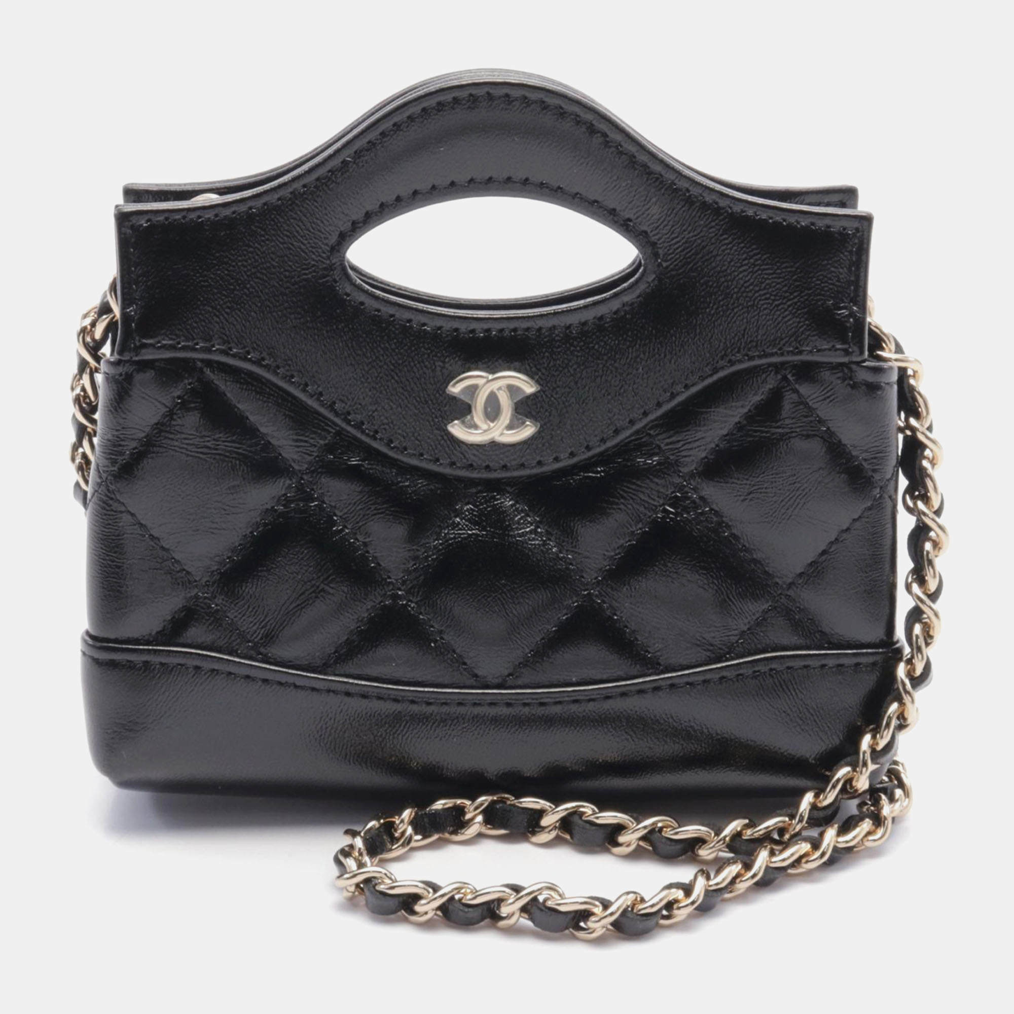 

Chanel Black Shiny Lambskin Leather Quilted Mini 31 Clutch With Chain