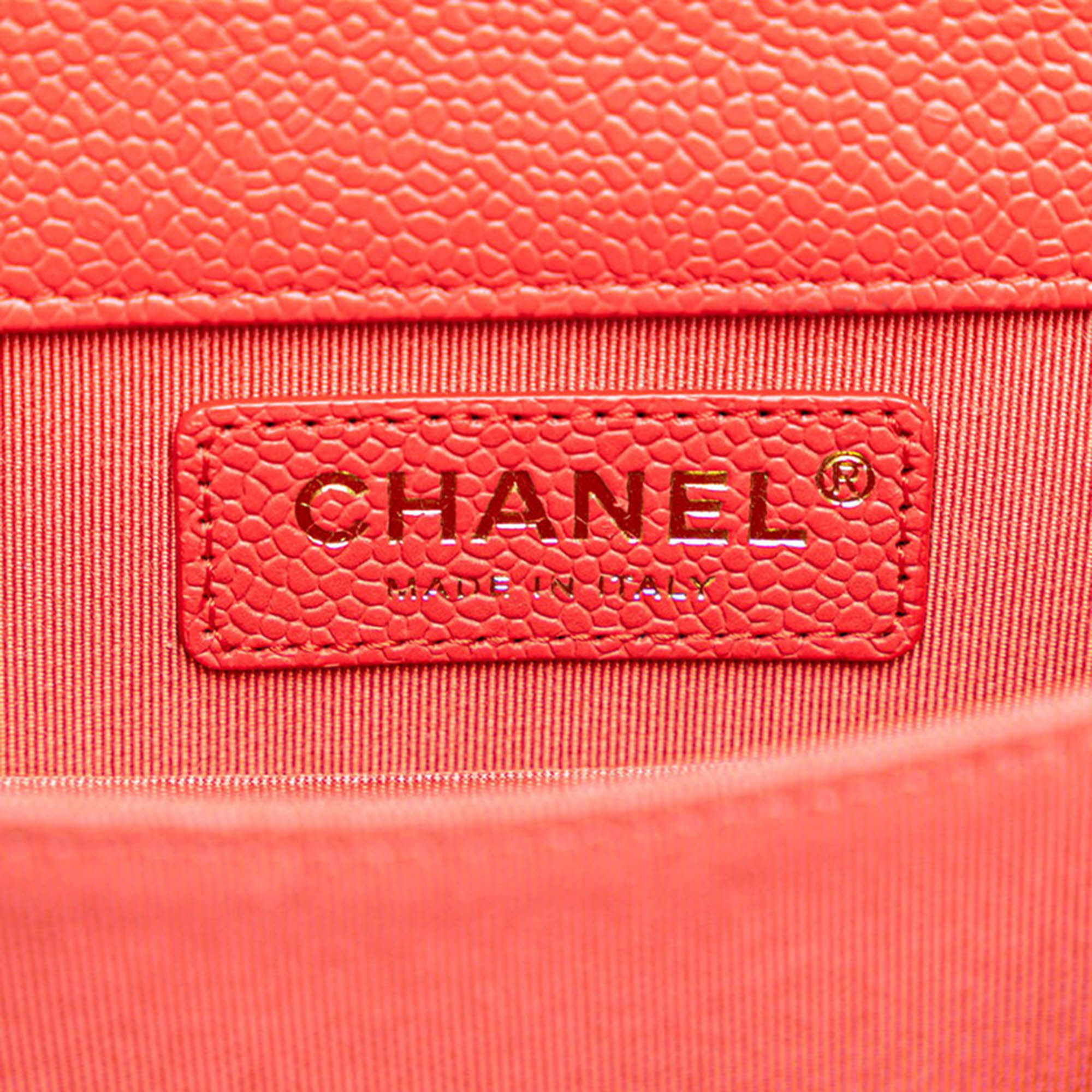 Chanel Red Leather Boy Chain Shoulder Bag 