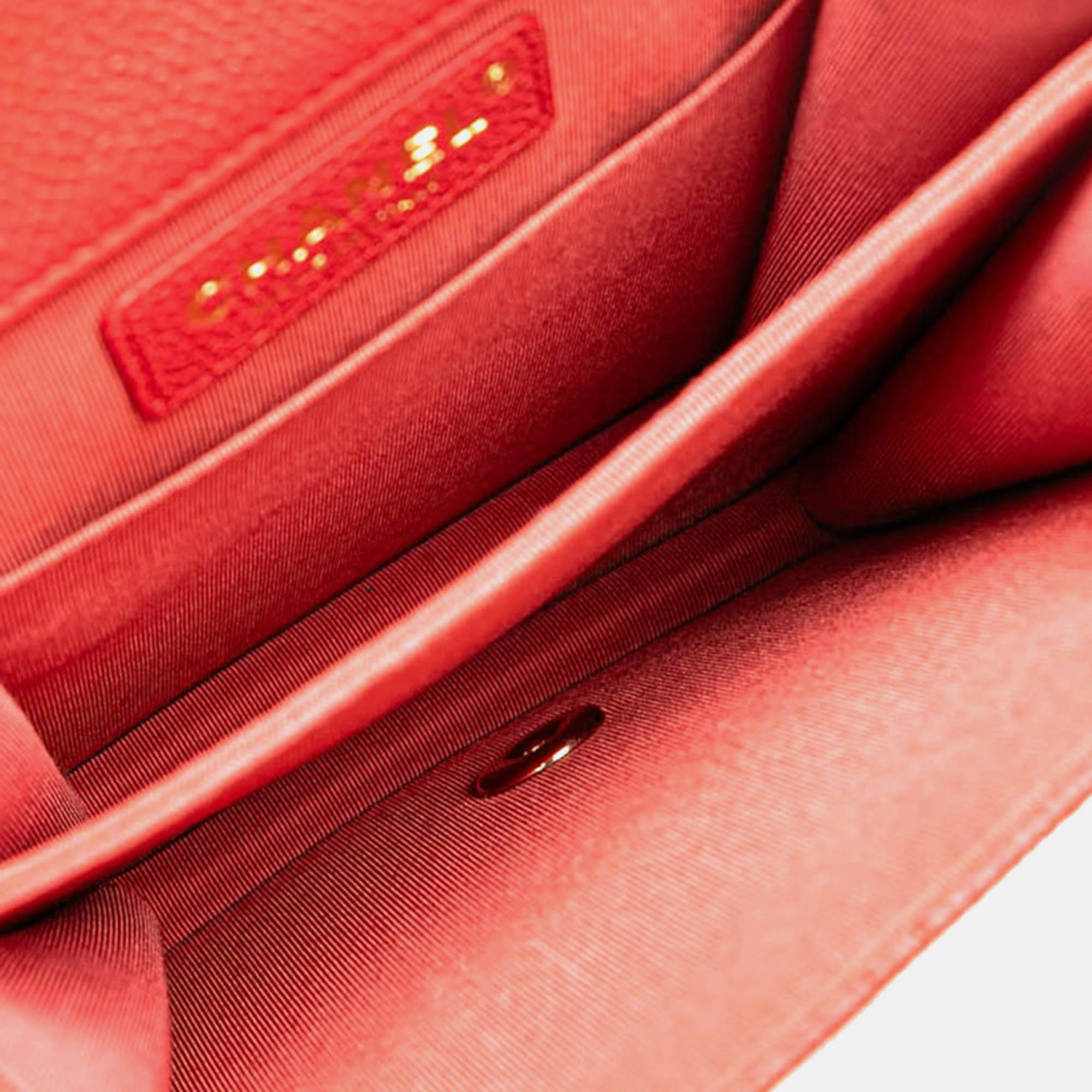 Chanel Red Leather Boy Chain Shoulder Bag 