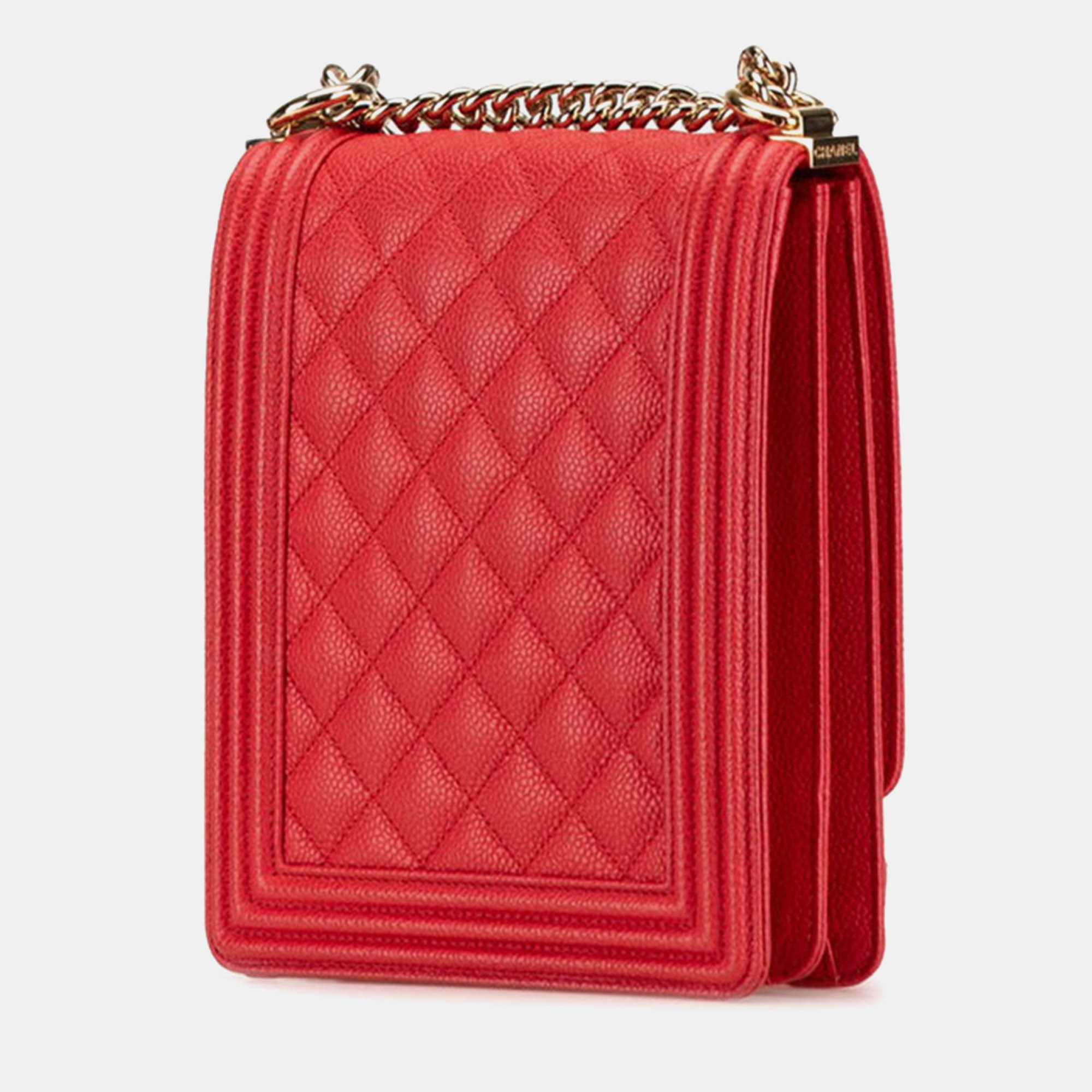 Chanel Red Leather Boy Chain Shoulder Bag 